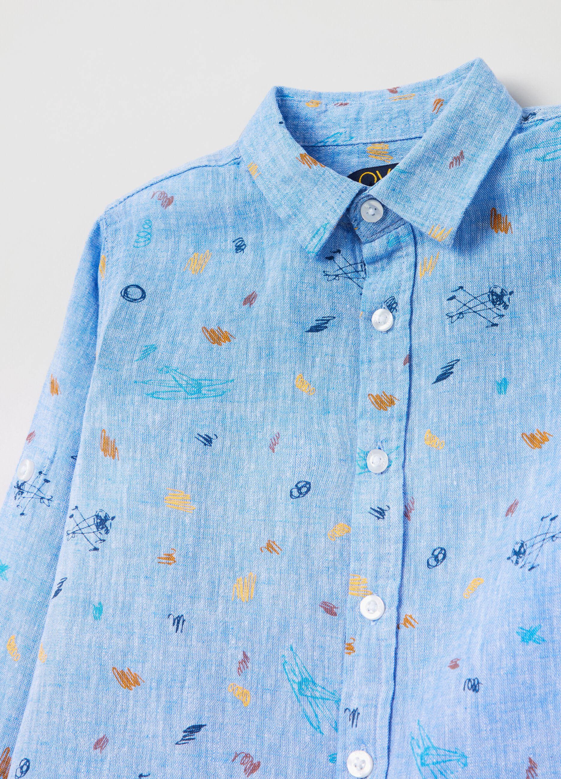 Linen and cotton shirt with print