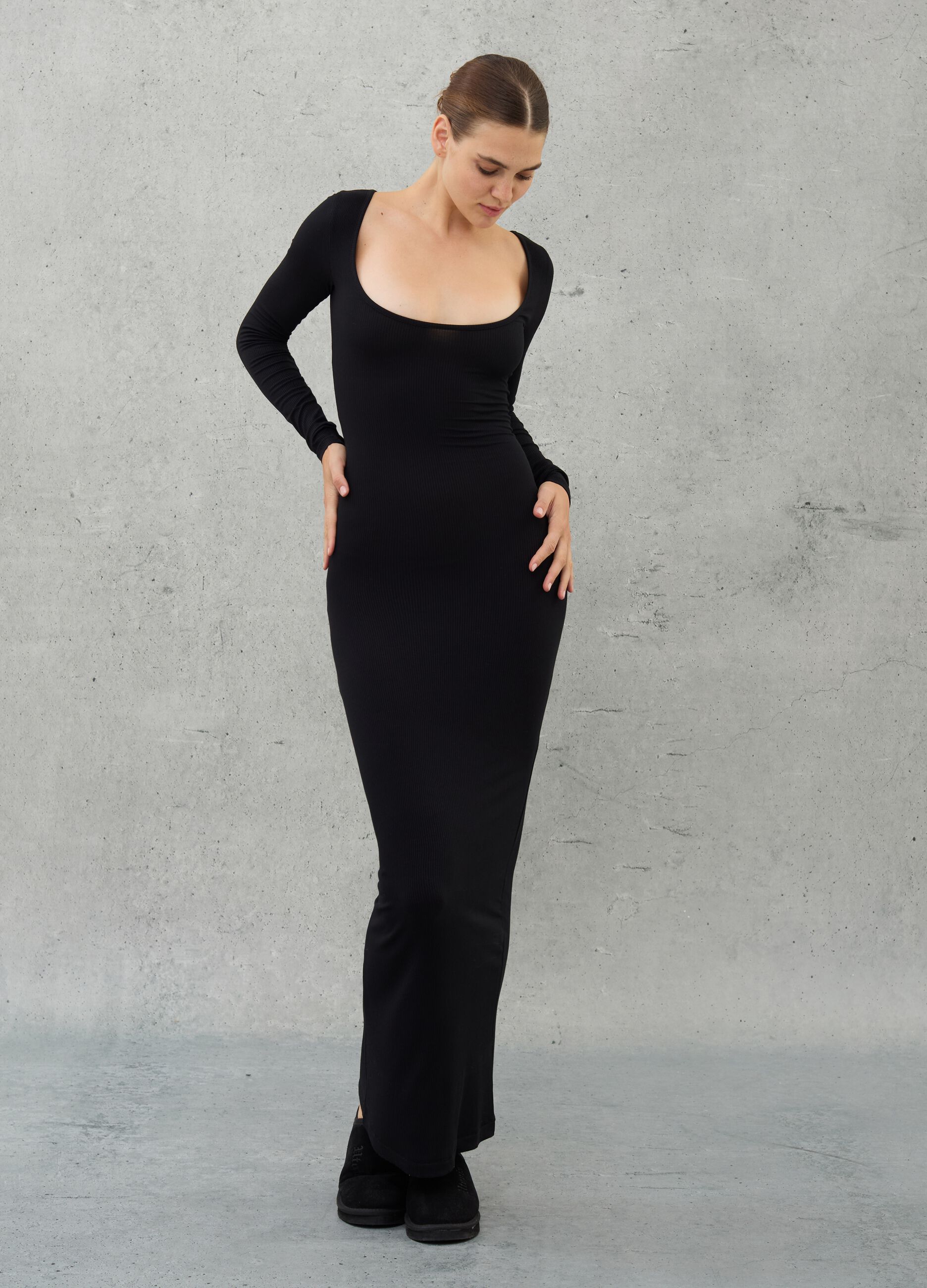 Long Ribbed Dress Black