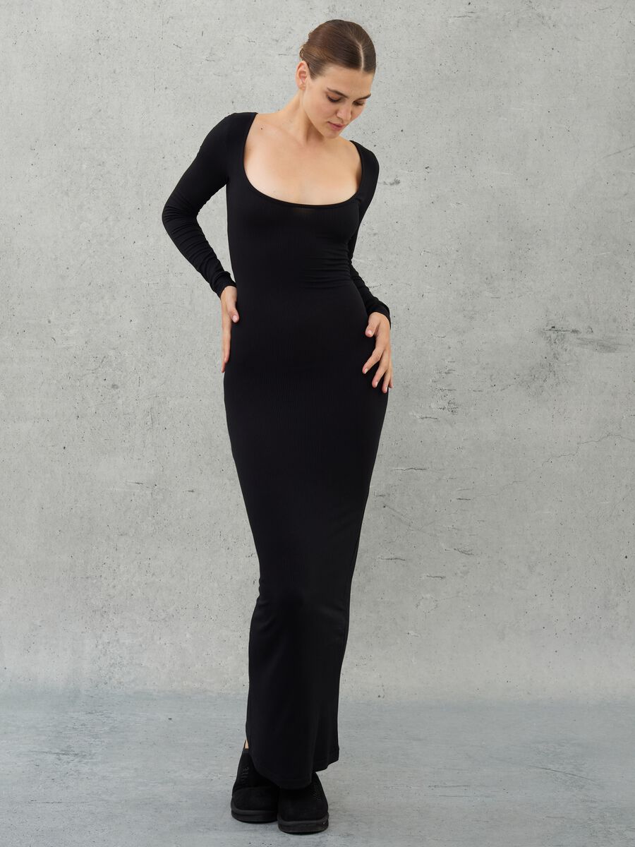 Long Ribbed Dress Black_1