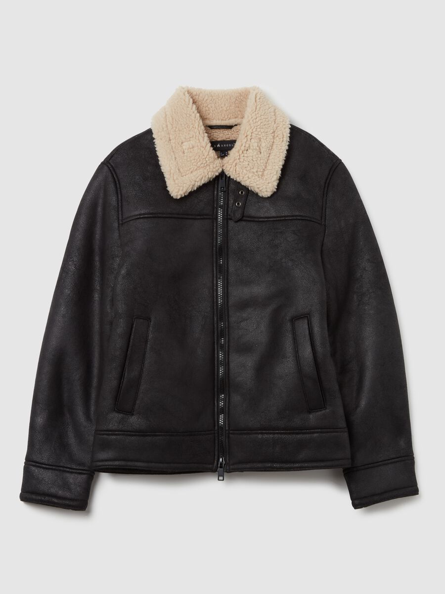 Shiny-effect sheepskin with sherpa collar_4