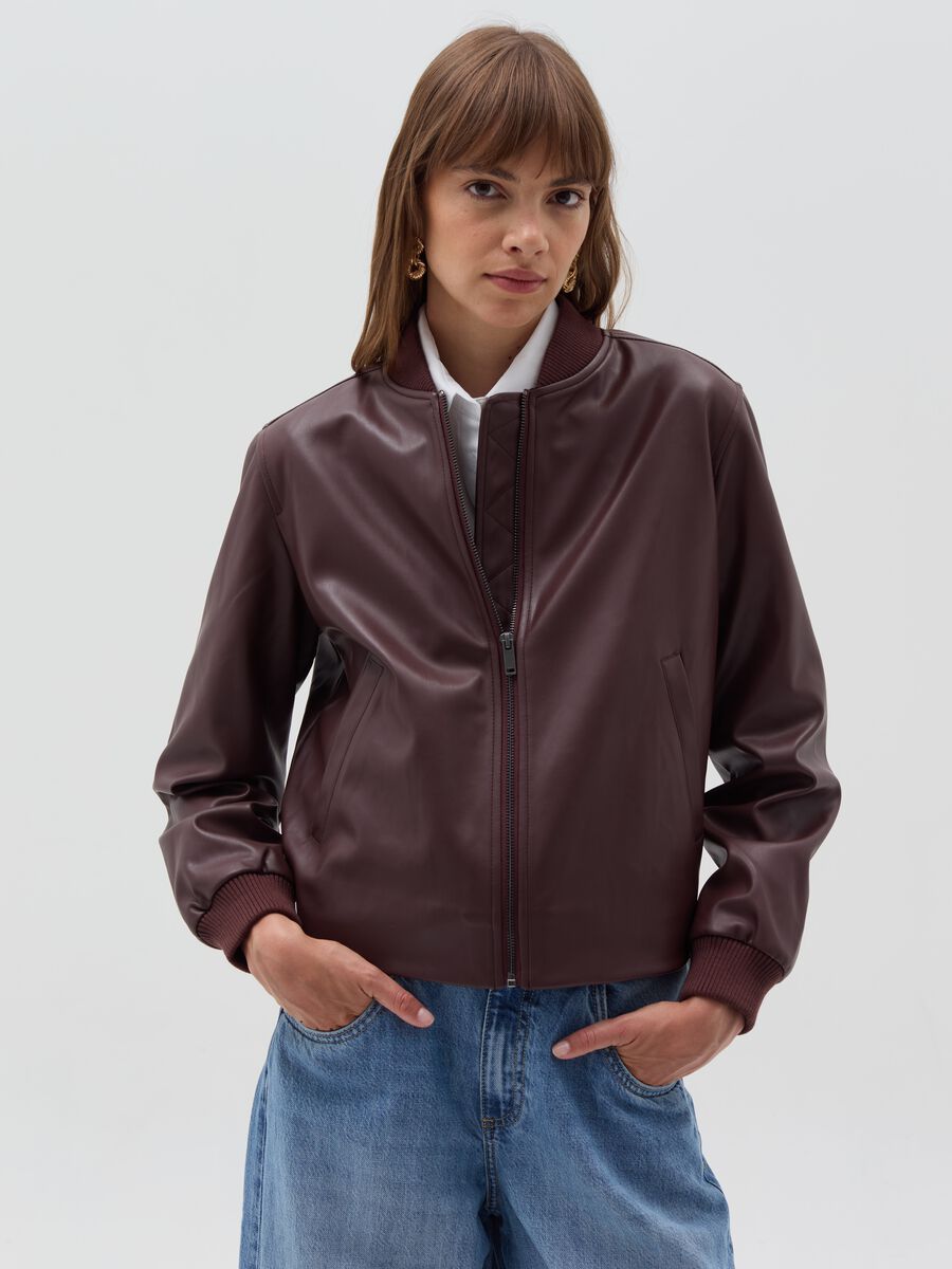 Glossy-effect bomber jacket with zip_3