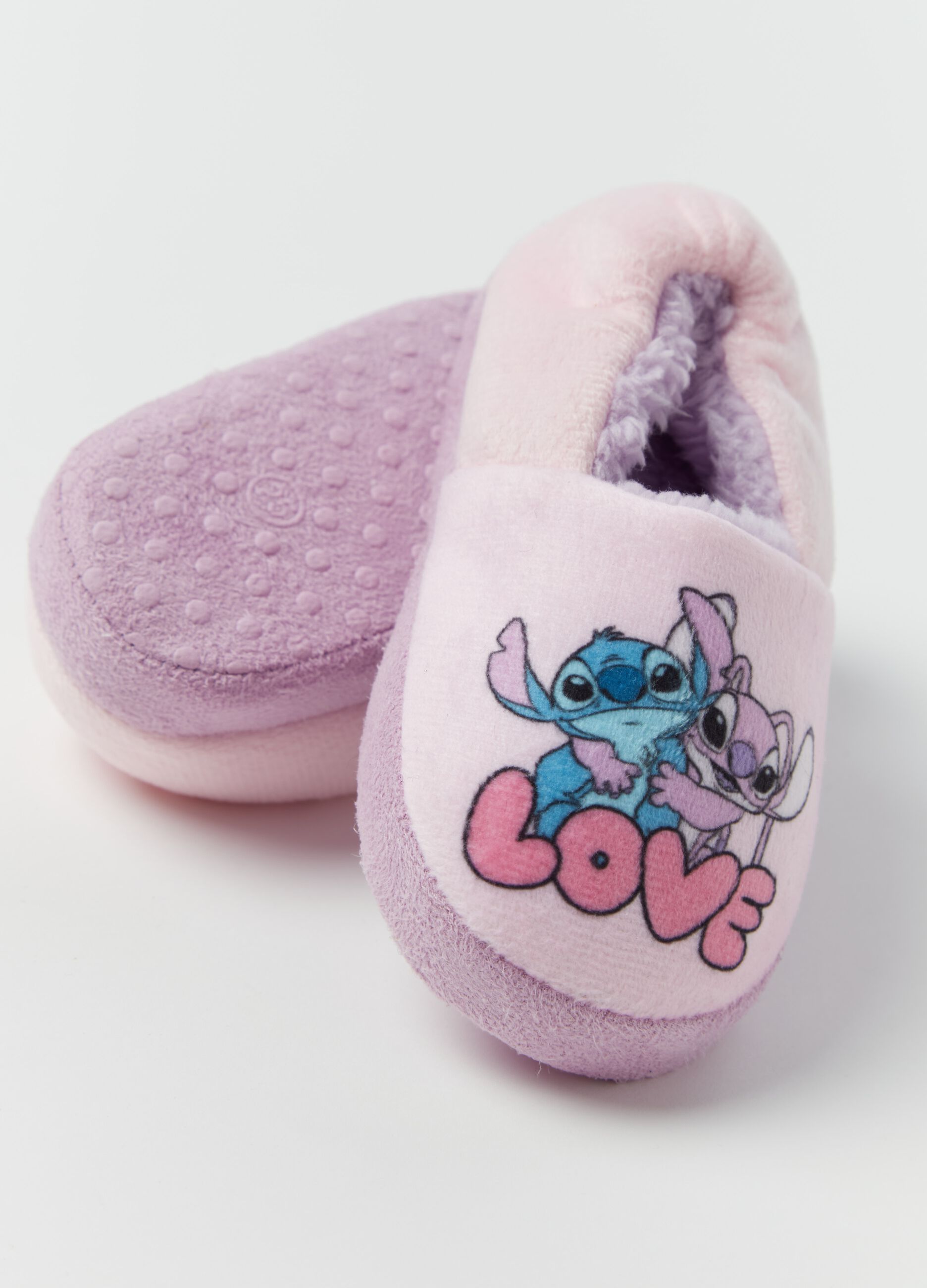 Slippers with Angel and Stitch print