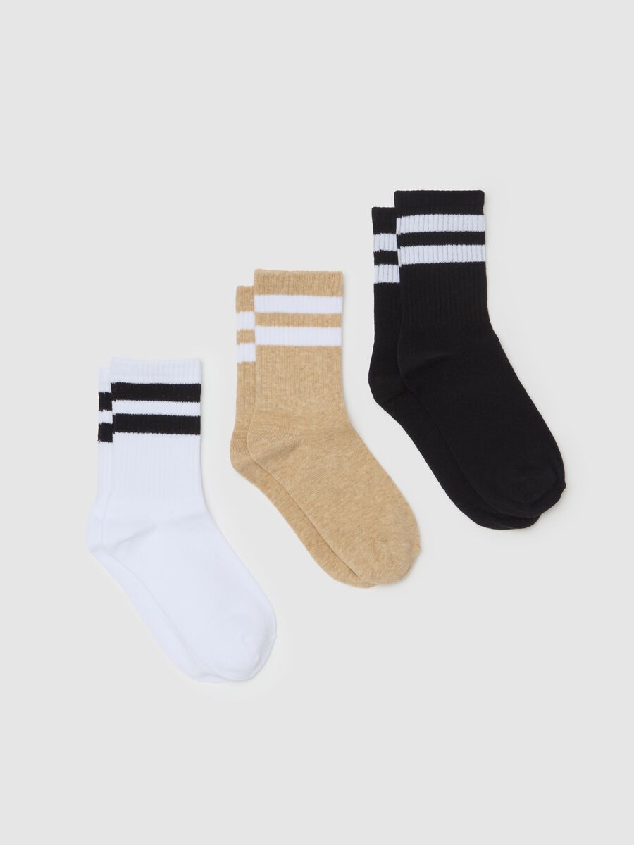 Three-pack short socks with striped bands_0