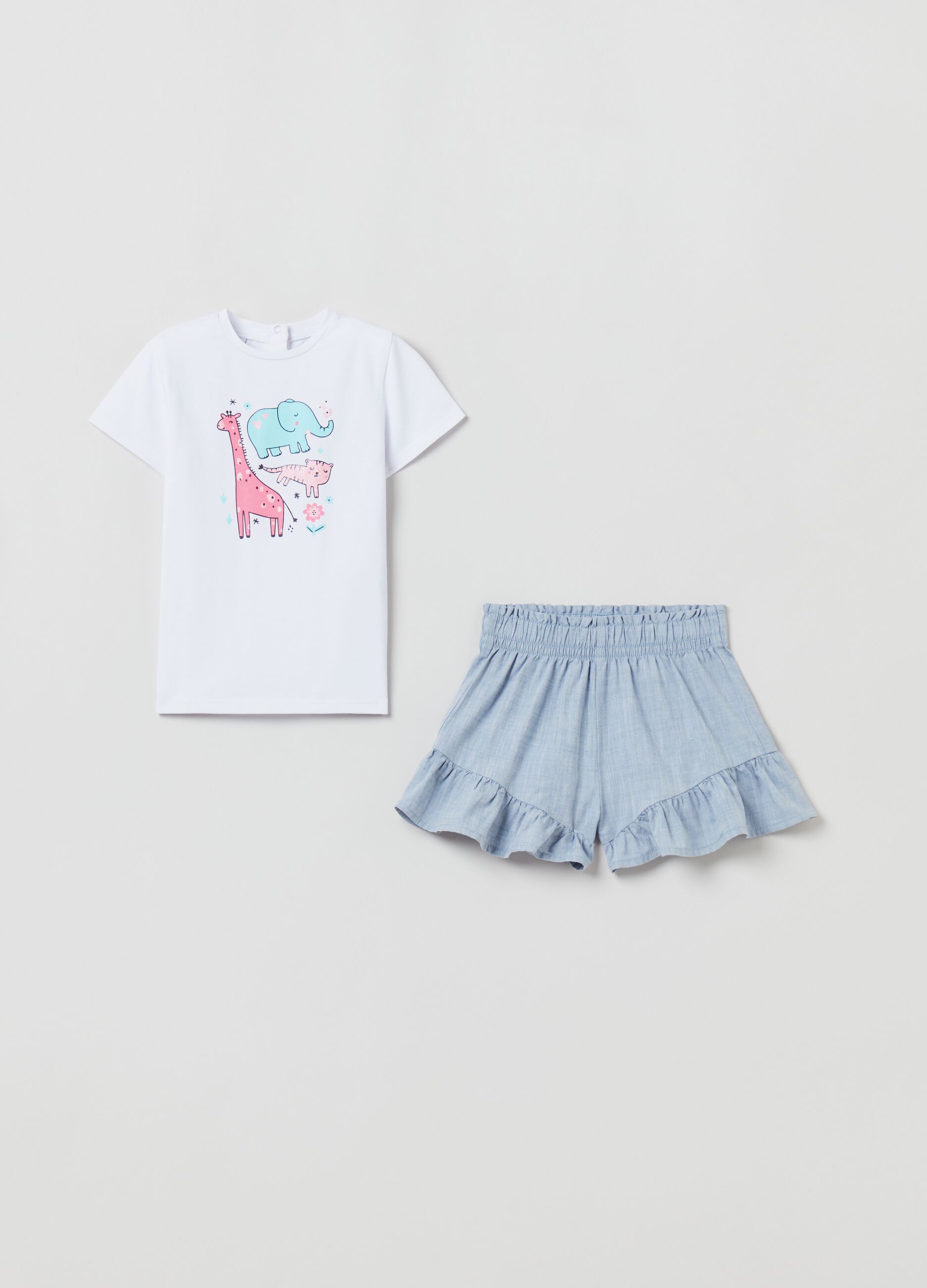T-shirt with print and culottes with flounce set