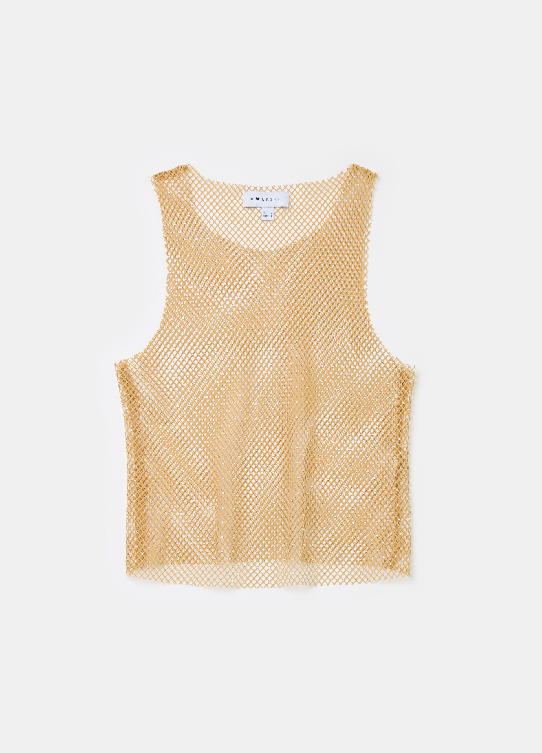 Mesh tank top with micro diamantés