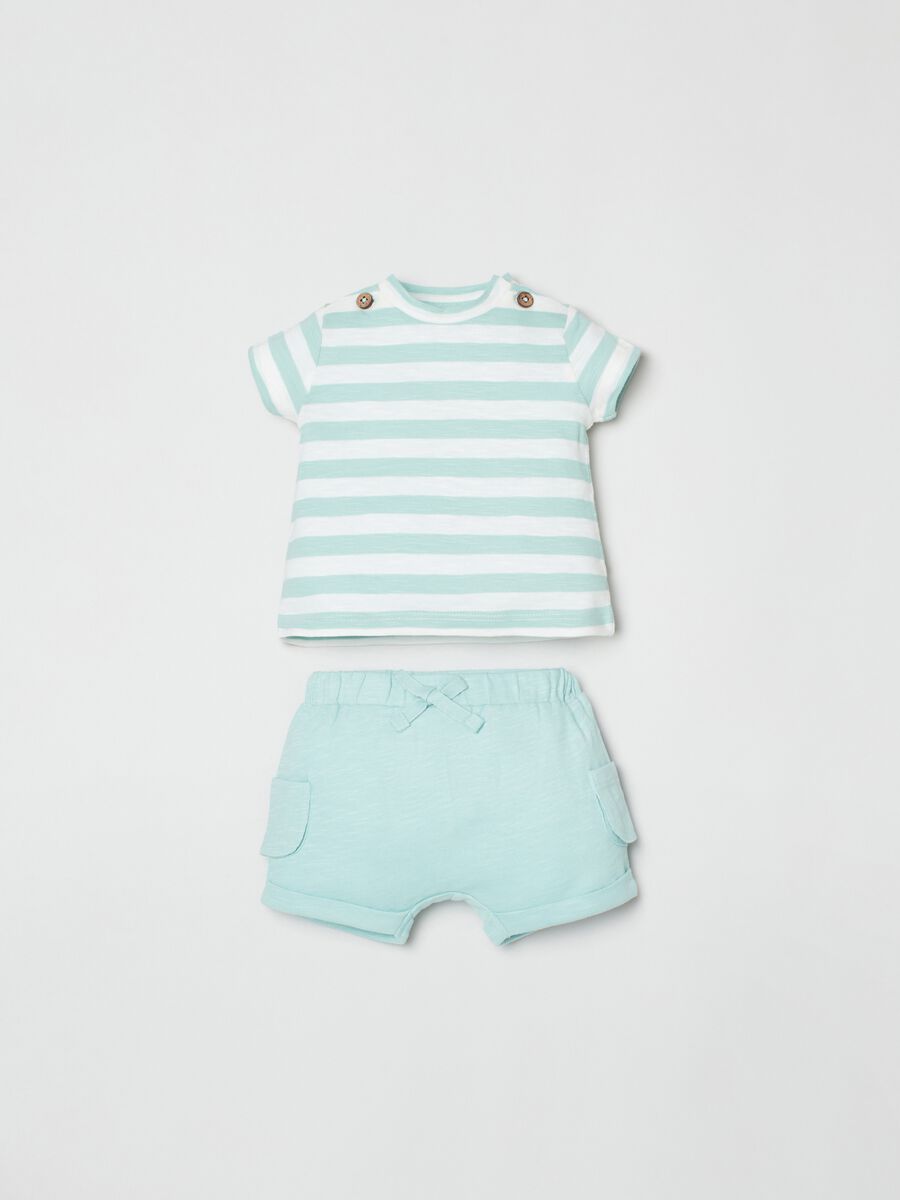 Striped T-shirt and shorts with drawstring set_0