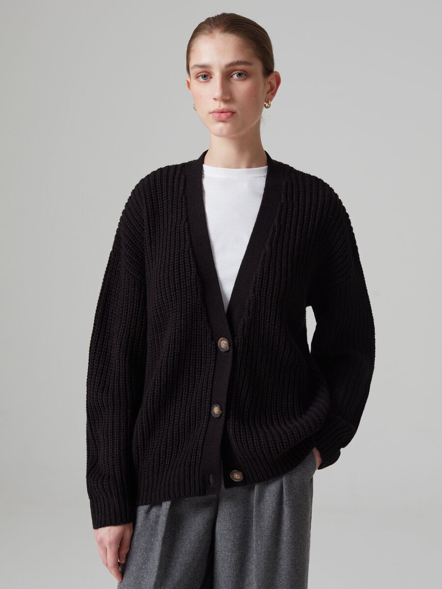 Ribbed cardigan with V neck_1