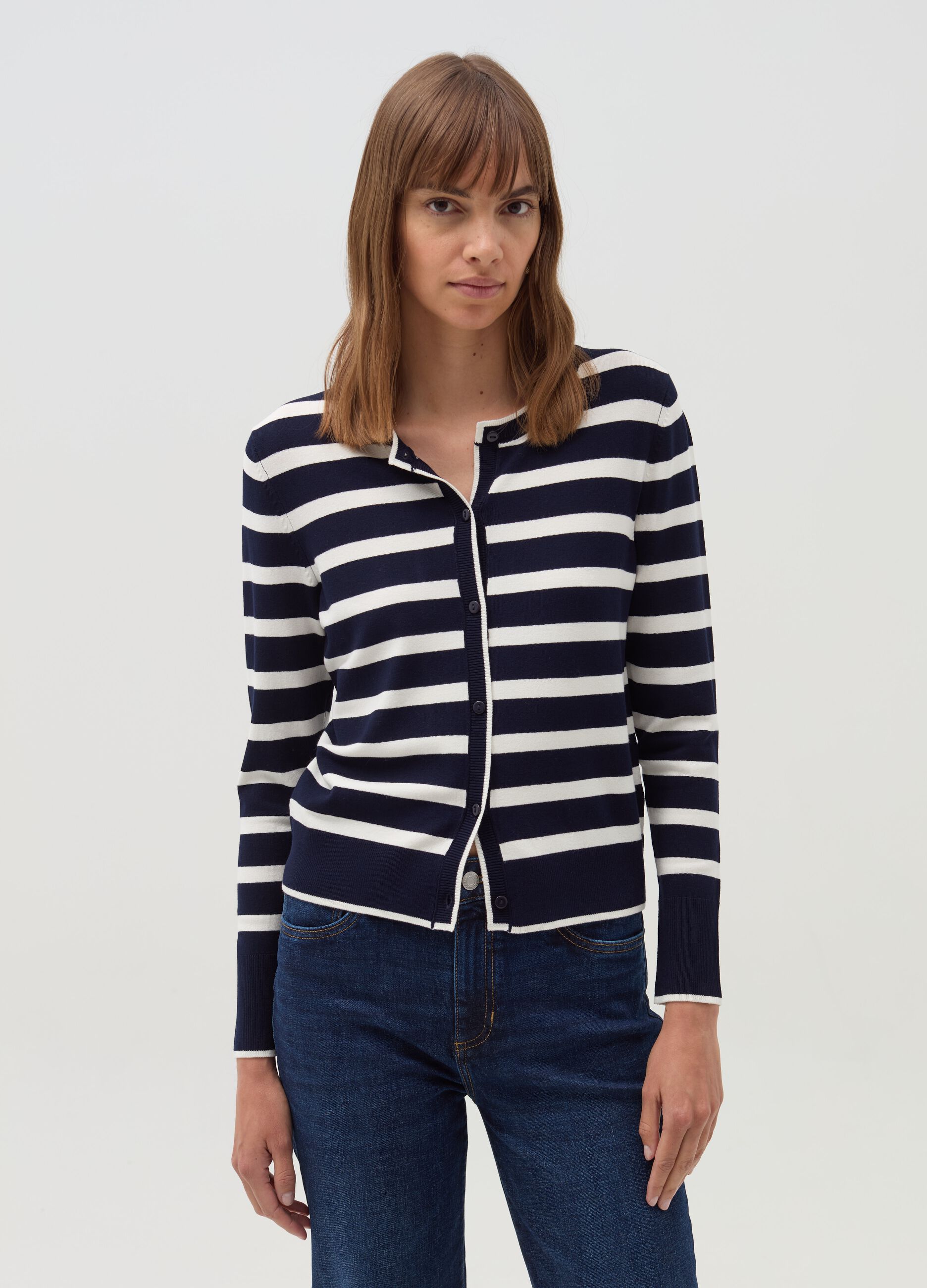 Striped cardigan with round neck