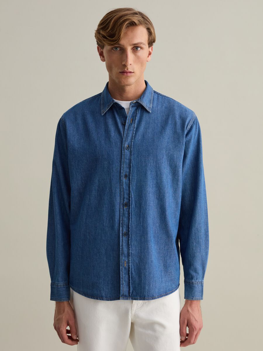 Iridescent-effect denim shirt_3