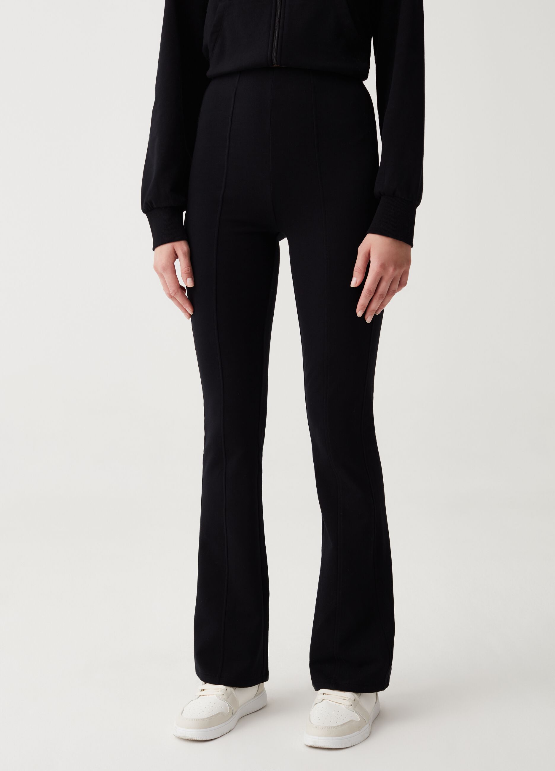 Flare-fit trousers with raised stitching