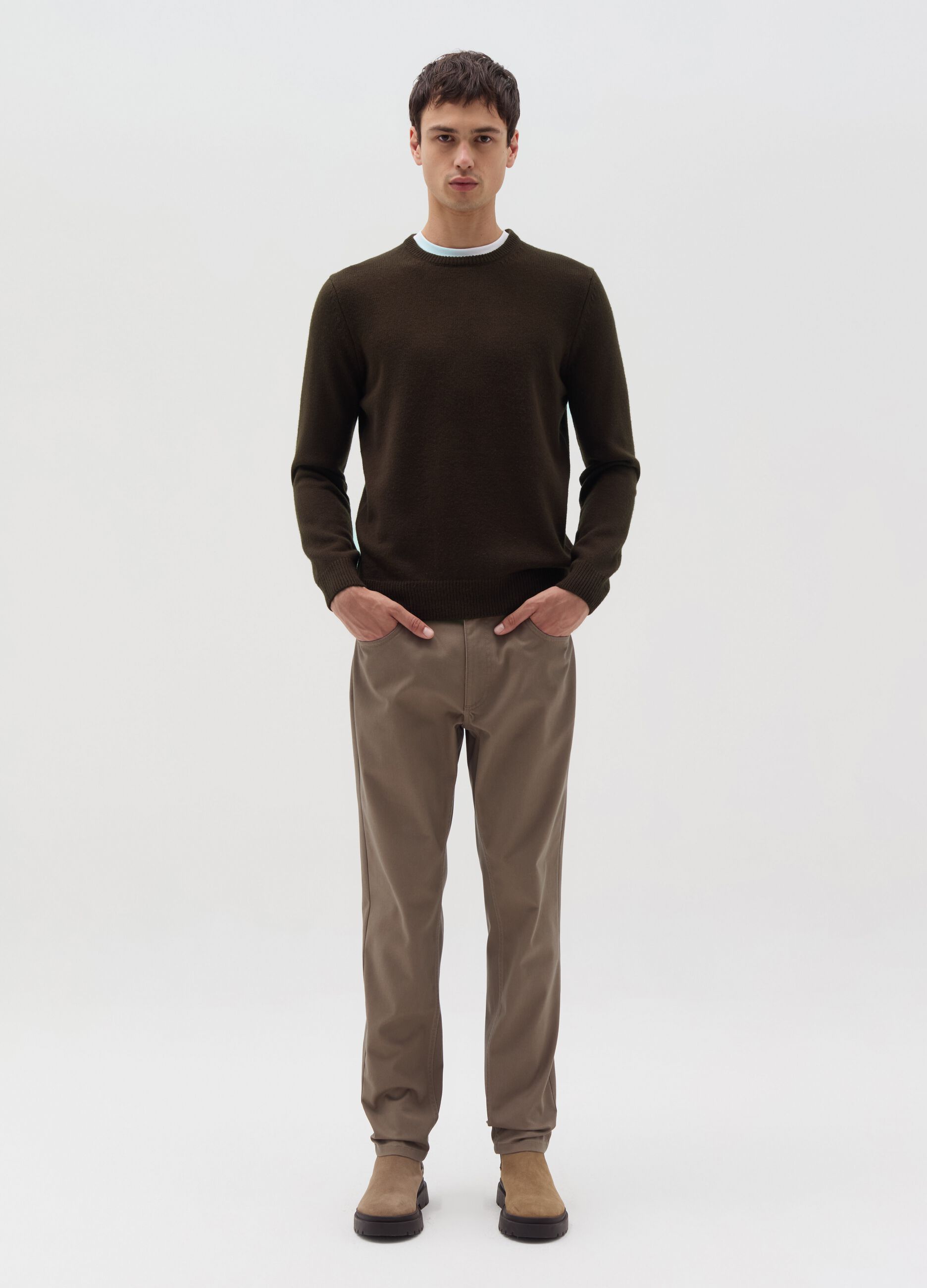 Slim-fit twill trousers with five pockets