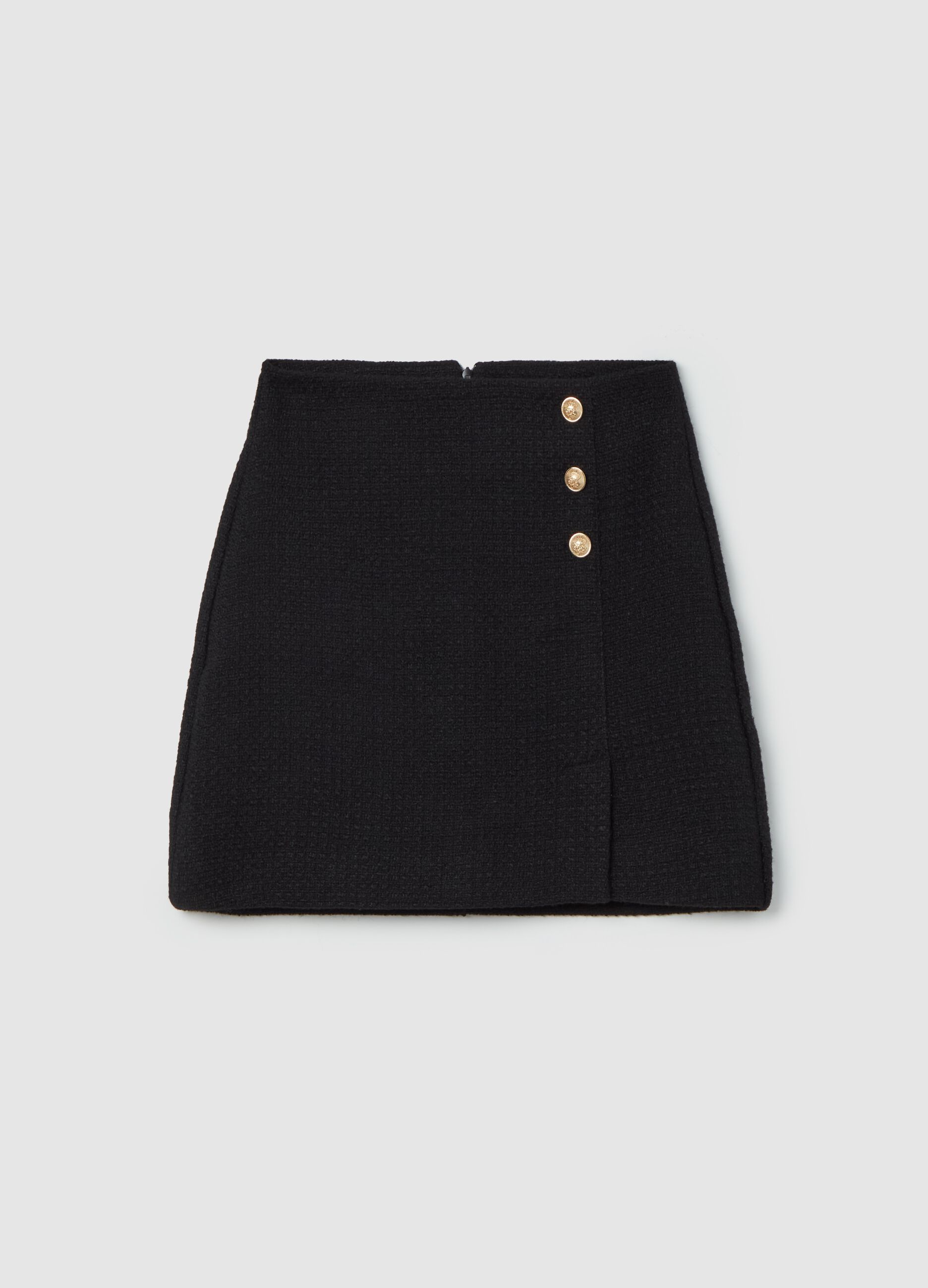 Contemporary tweed miniskirt with buttons