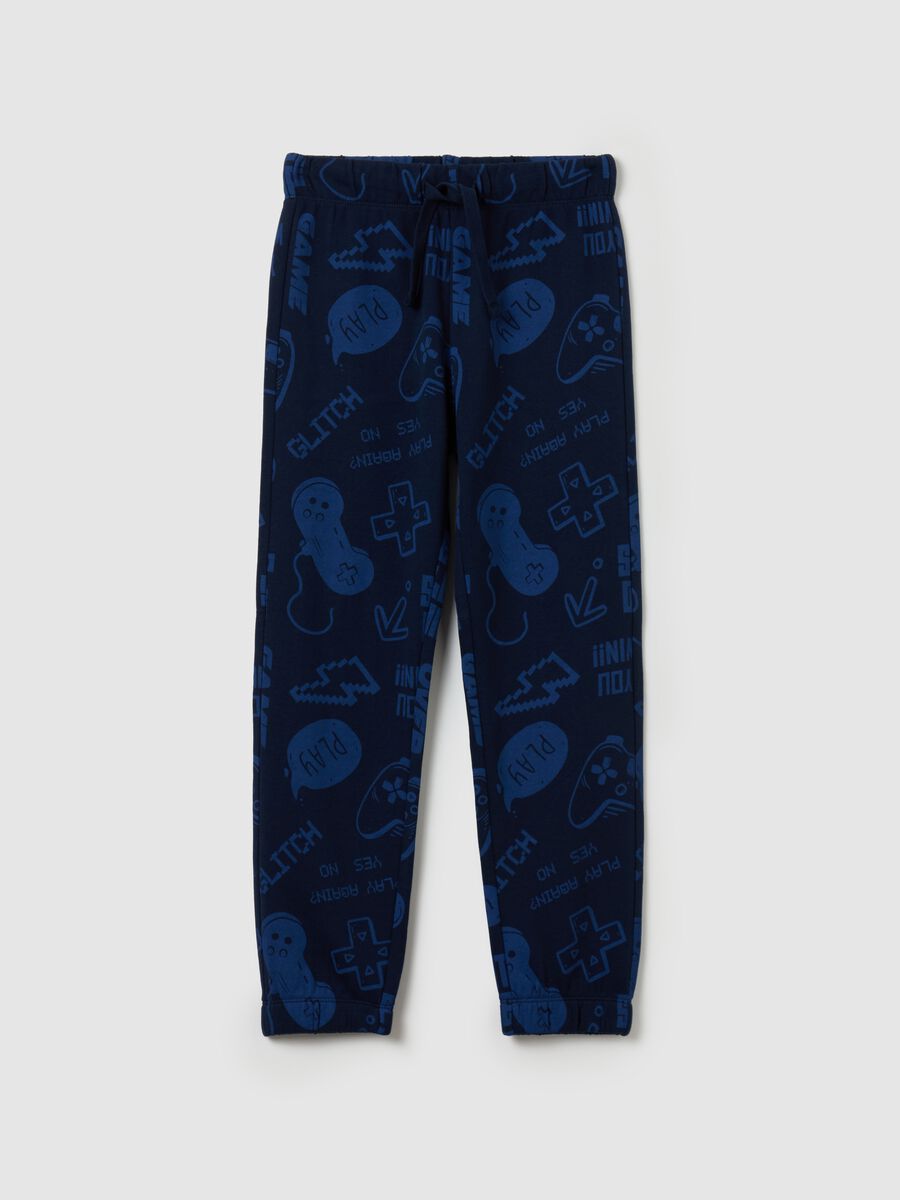 Fleece joggers with drawstring and print_0