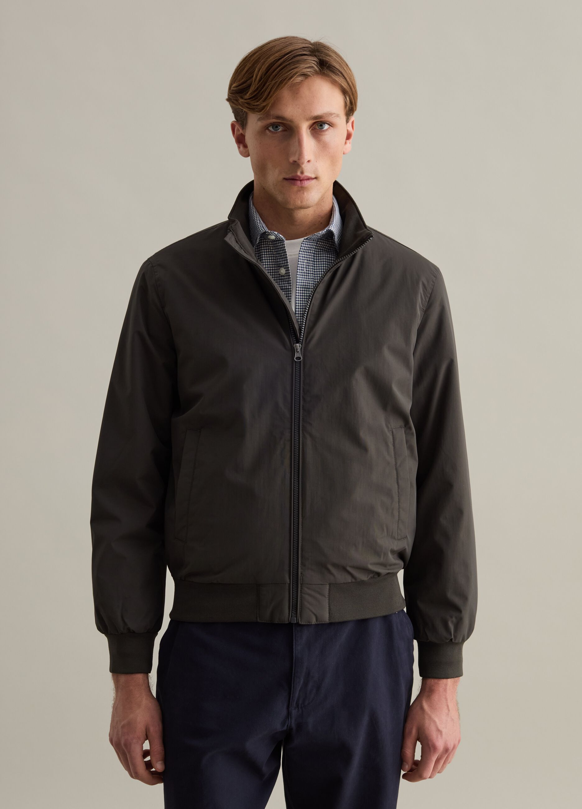 Full-zip bomber jacket with high neck