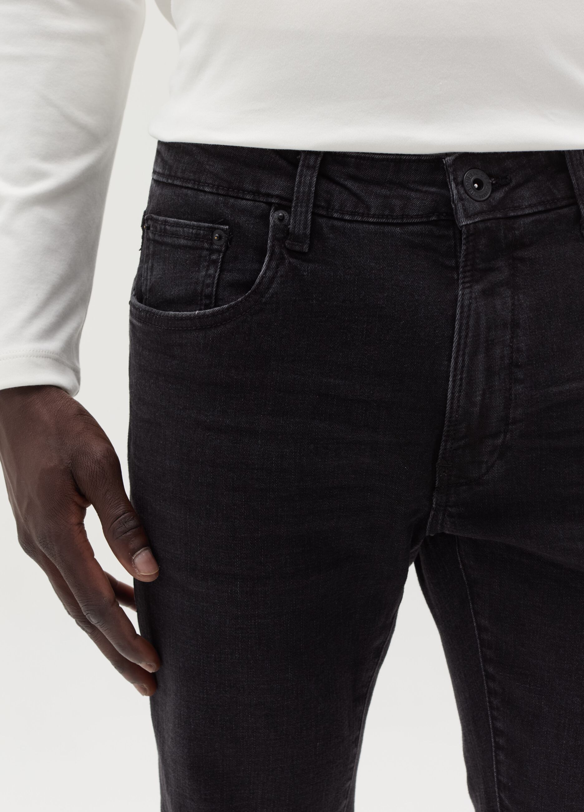 Slim-fit cross-hatch cotton jeans