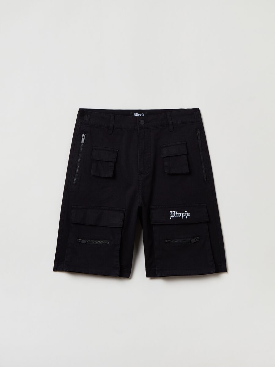 Multi Pocket Cargo Shorts Black_5