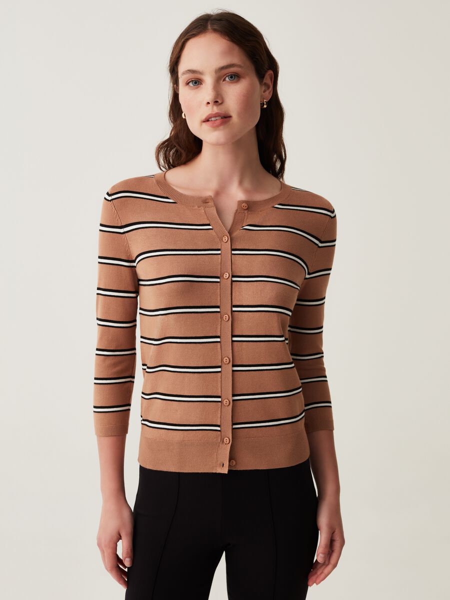 Striped cardigan with three-quarter sleeves_0