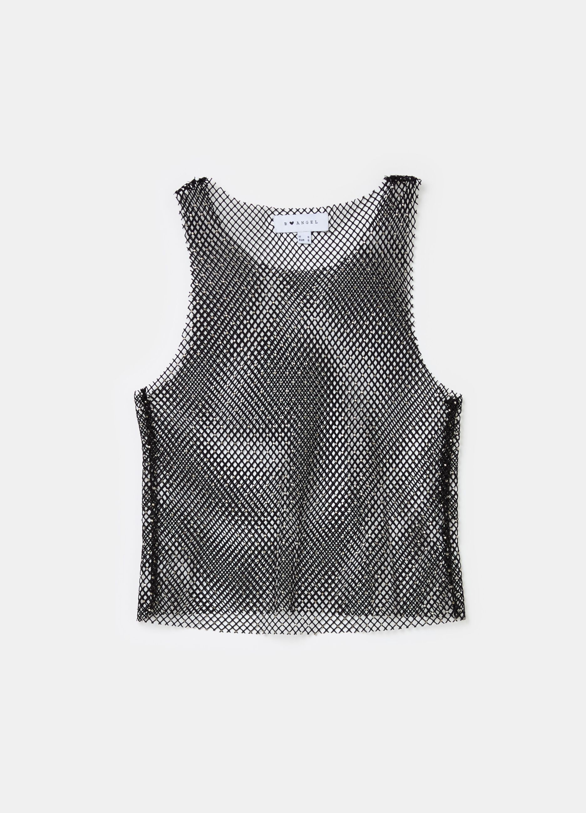 Mesh tank top with micro diamantés