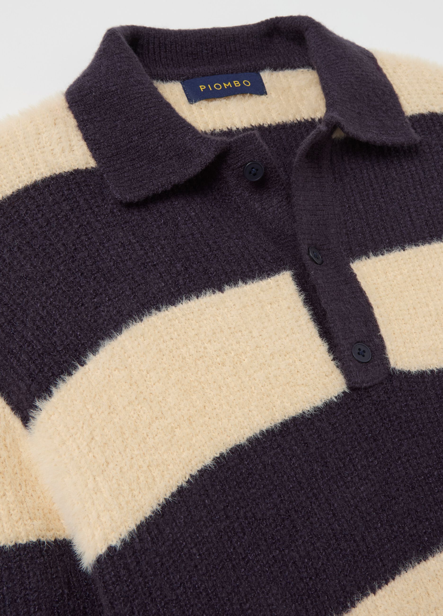 Striped pullover with polo neckline