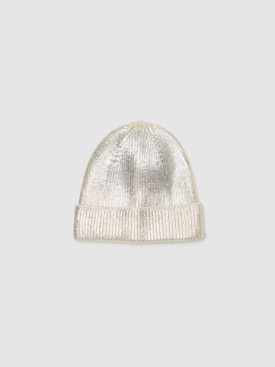 Shiny-effect knit hat_0