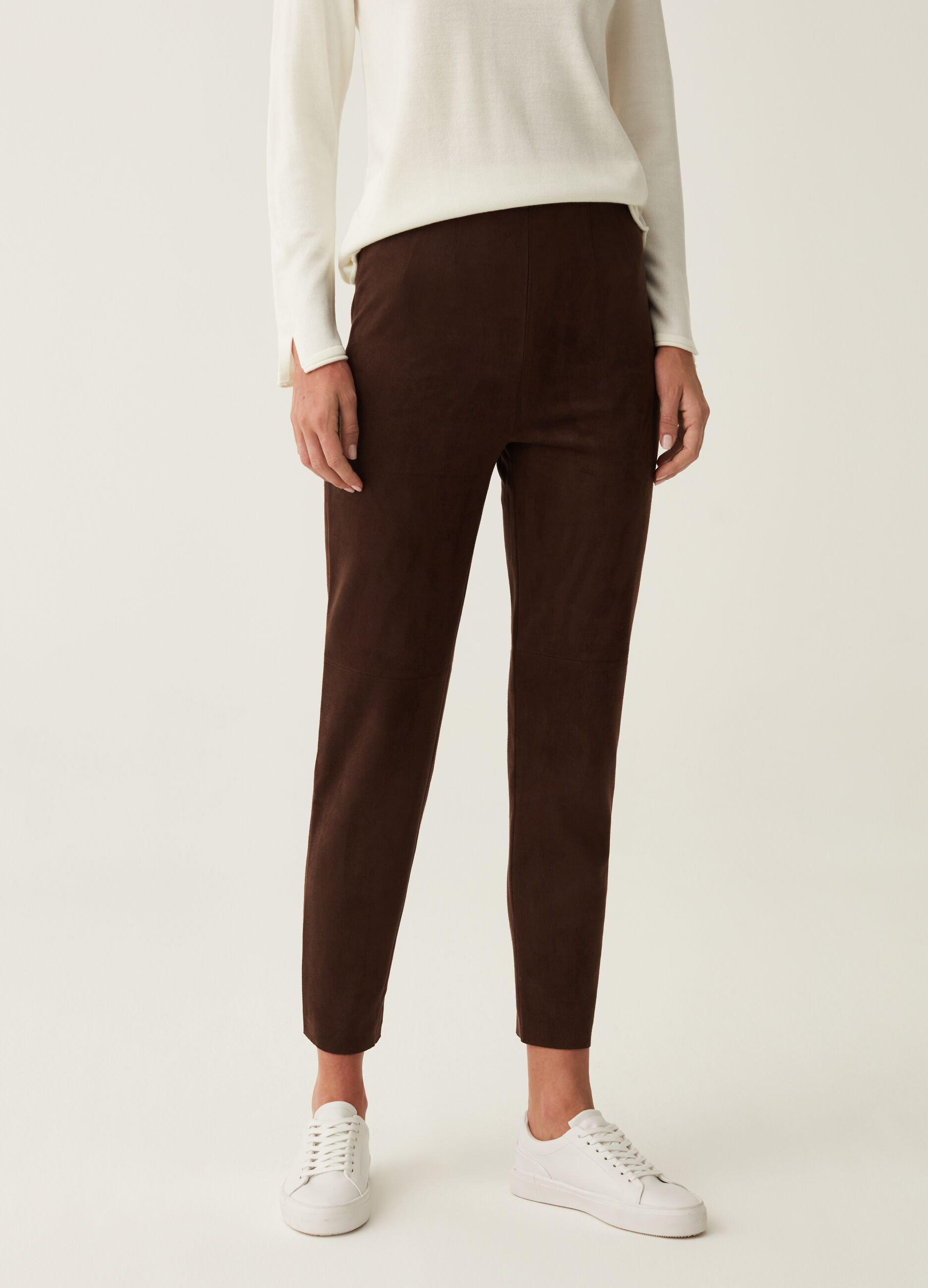 Suede-effect cropped leggings