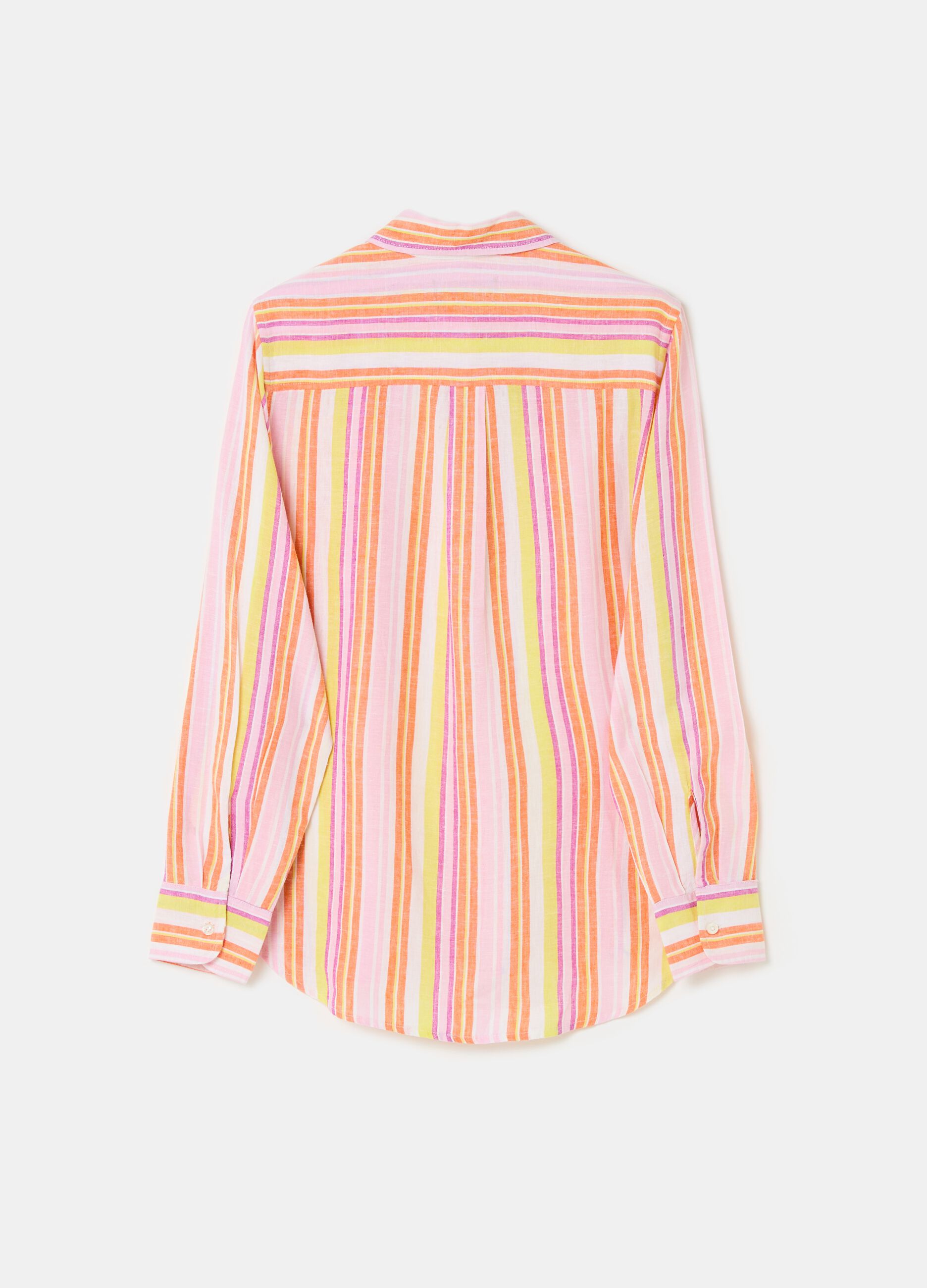 Linen and viscose shirt with multicoloured stripes