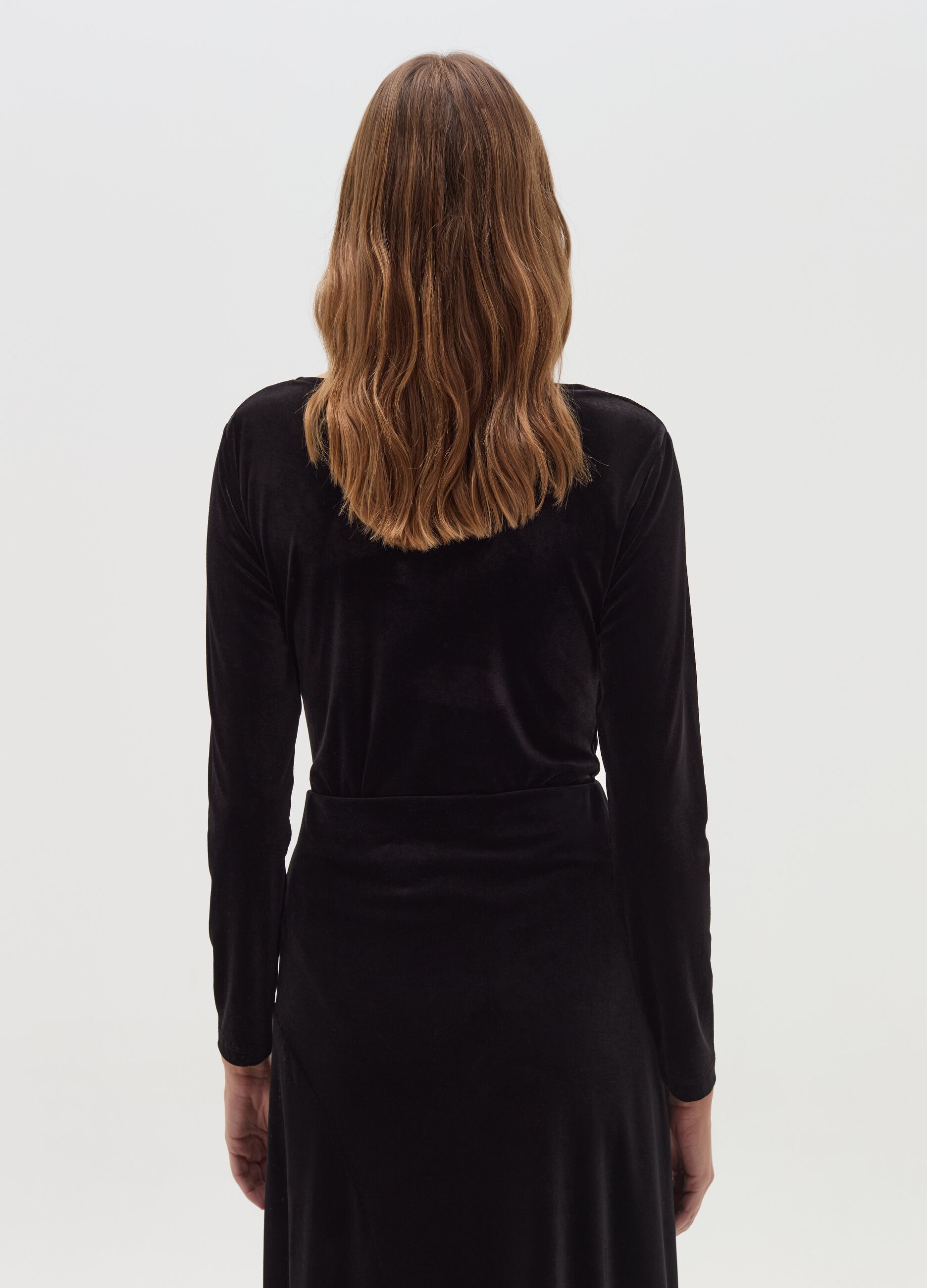 Long-sleeved bodysuit in velvet