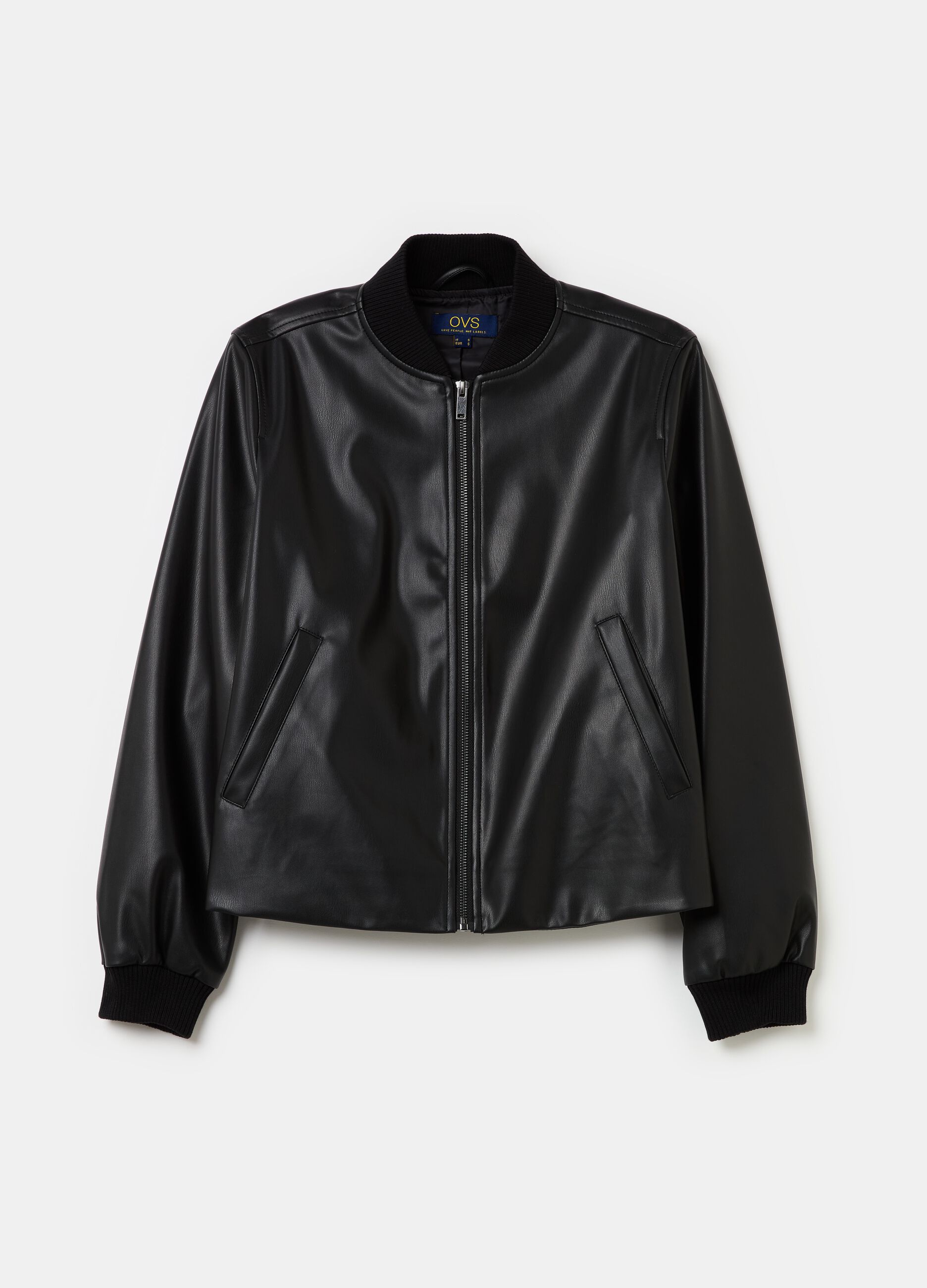 Glossy-effect bomber jacket with zip