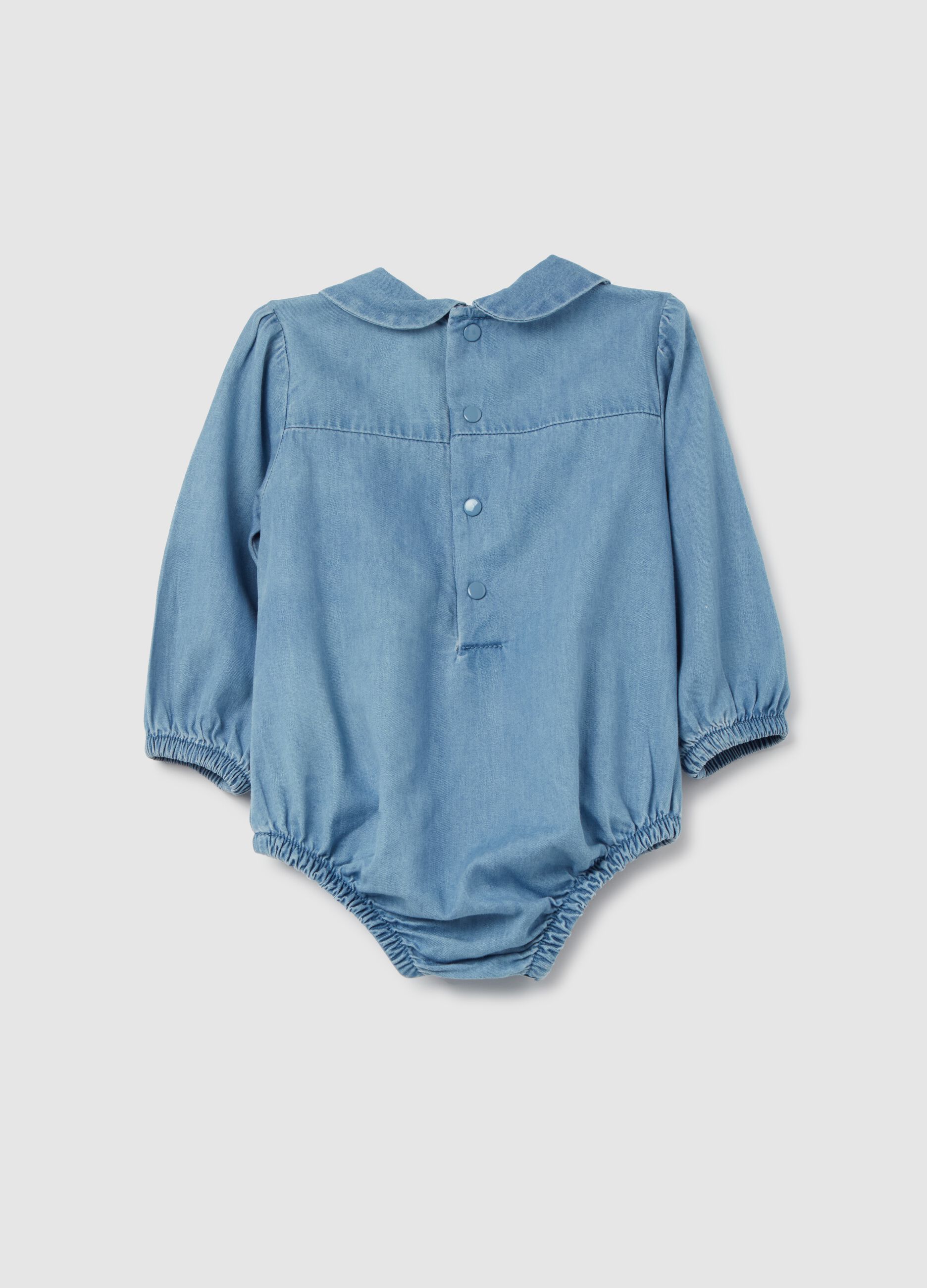 Denim bodysuit shirt with embroidery