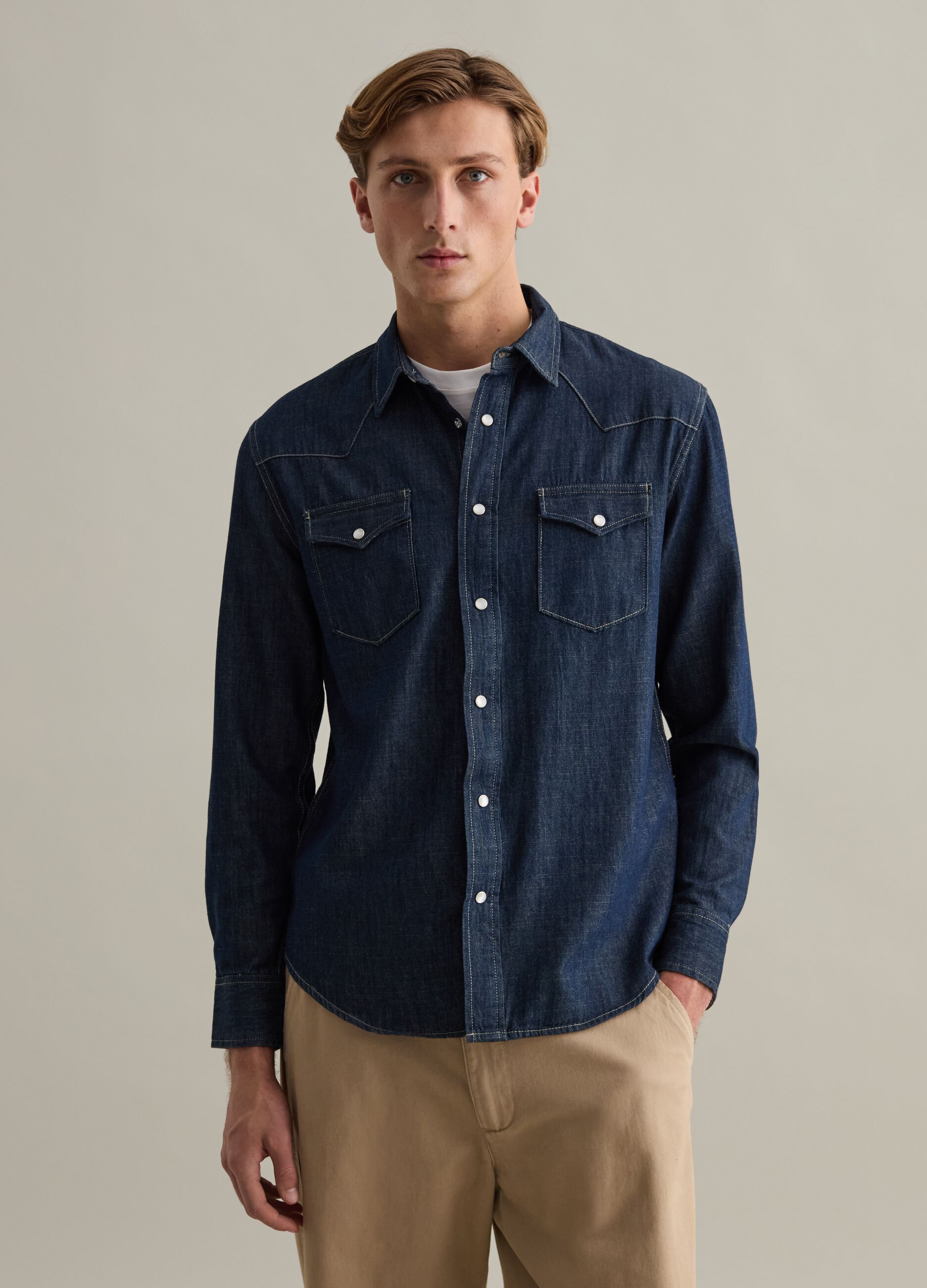 Western shirt in rinsed denim