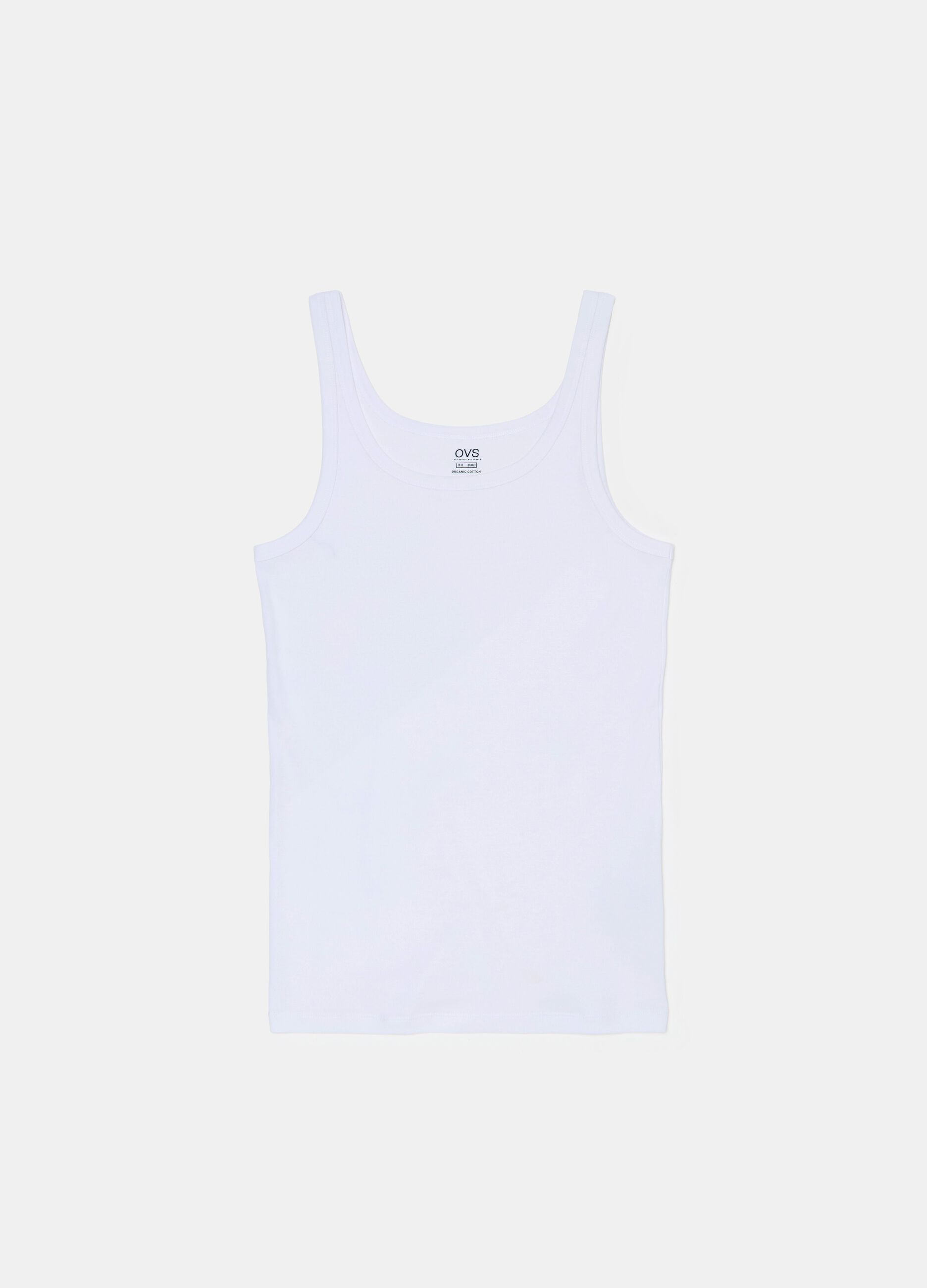 Racerback vest in organic cotton with ribbed edging