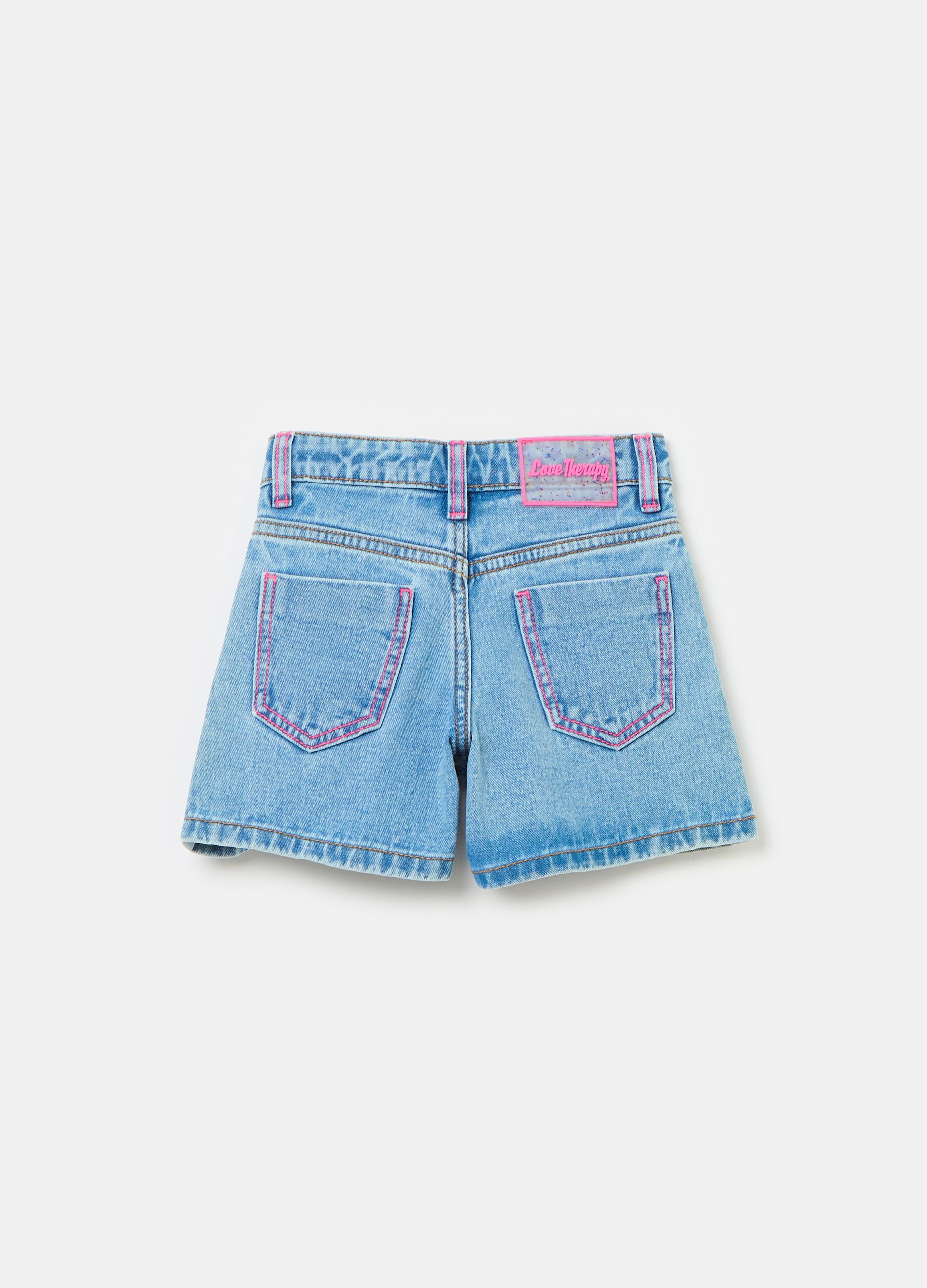 Denim shorts with five pockets and embroidery