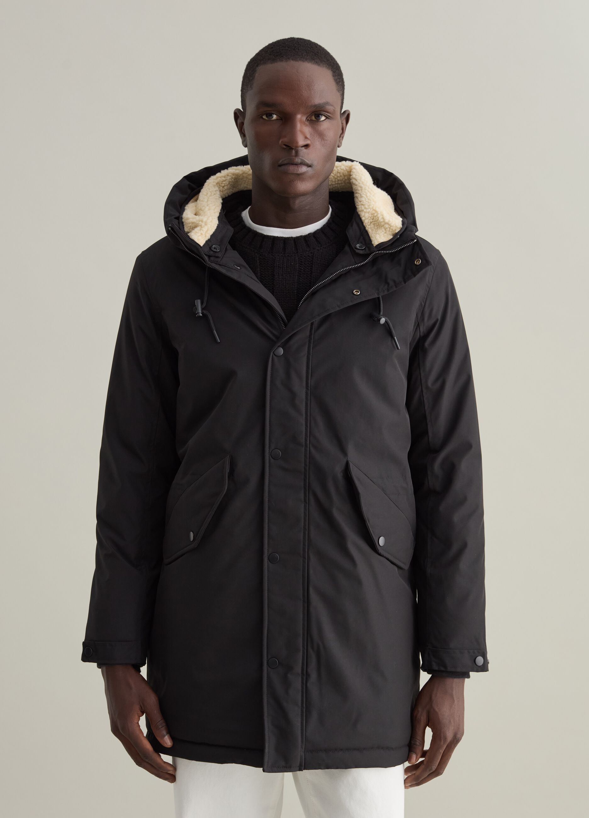 Parka with hood with sherpa lining