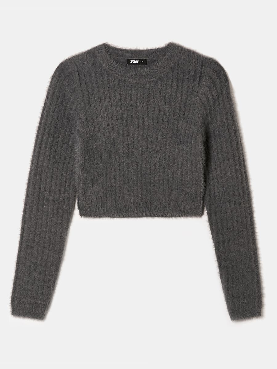 Cropped pullover in ribbed furry yarn_3