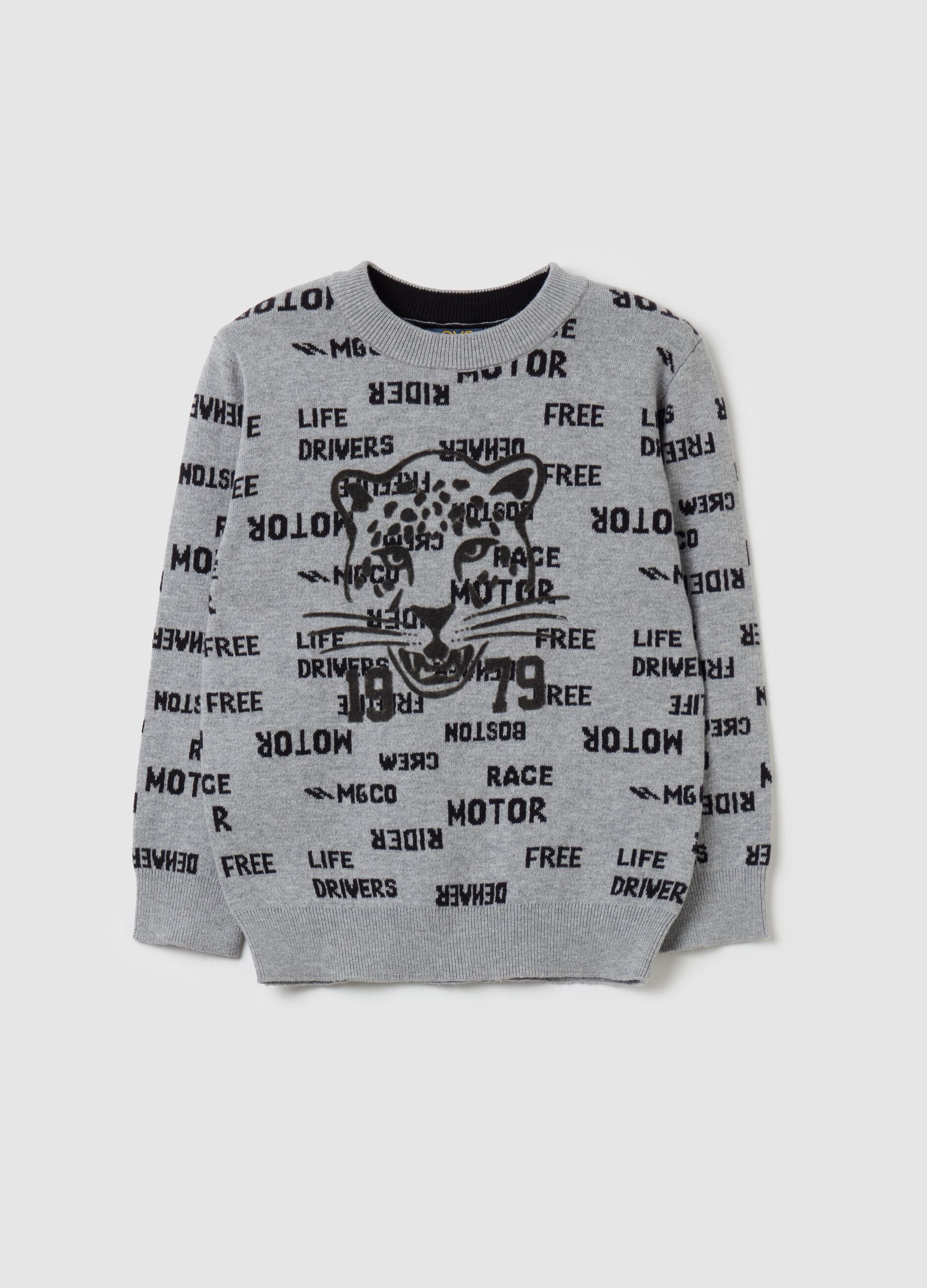 Pullover with tiger print and lettering design