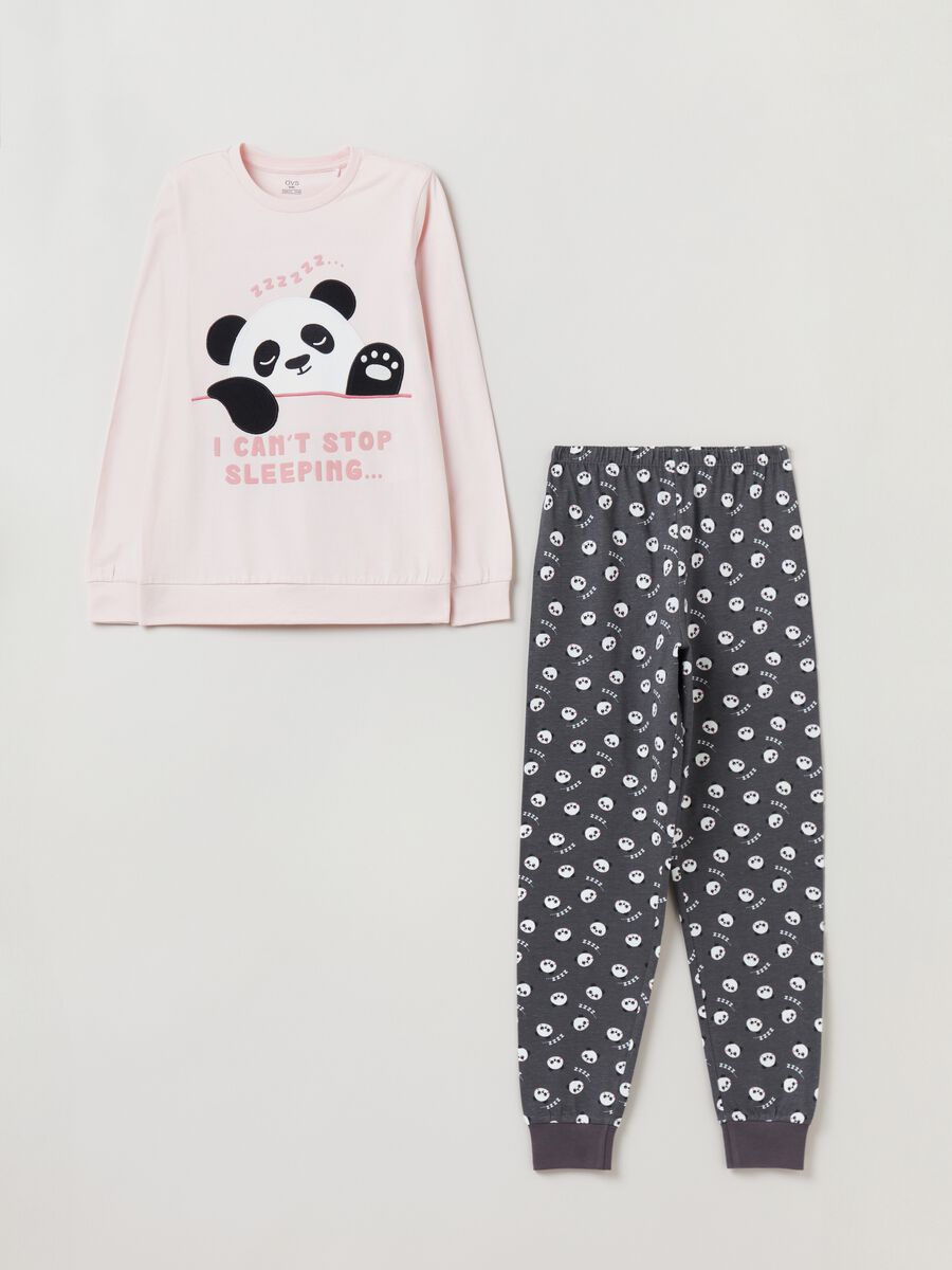 Long pyjamas with panda embroidery and print_0