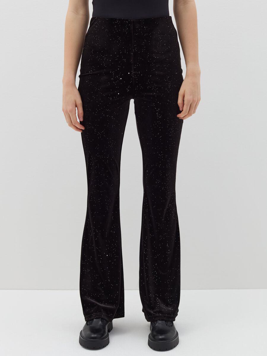 Pantalone flare fit in velluto con micro paillettes_1