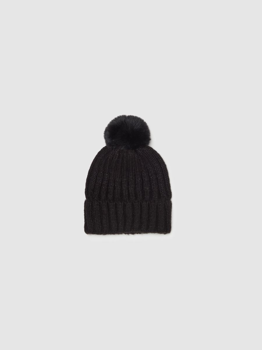 Ribbed hat in lurex with pompom_0