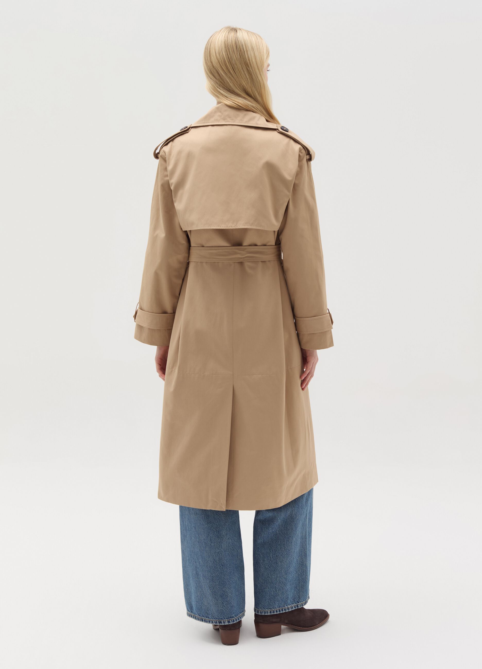 Long double-breasted trench coat