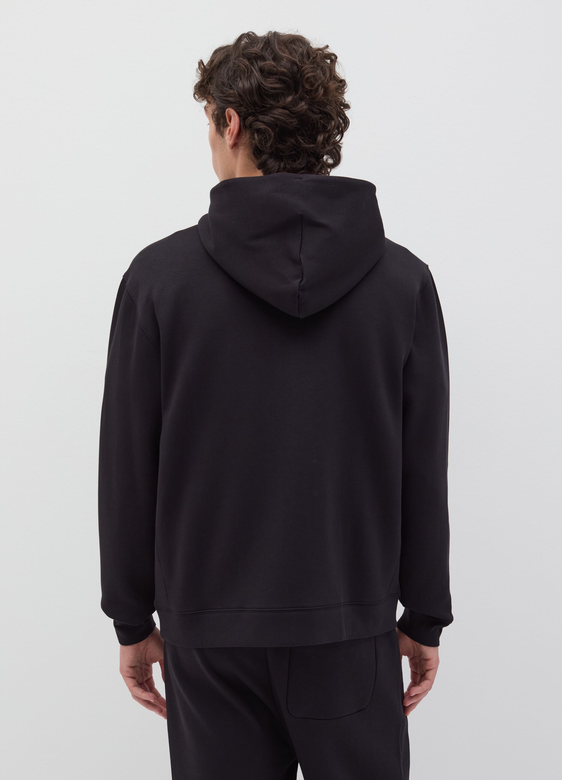 Full-zip fleece sweatshirt with hood and drawstring