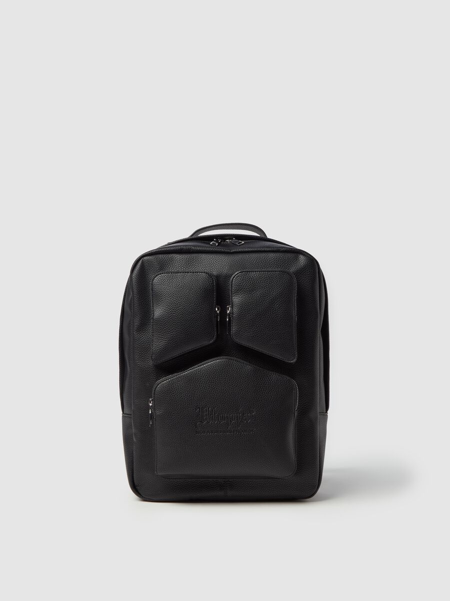 Textured black backpack with logo_0