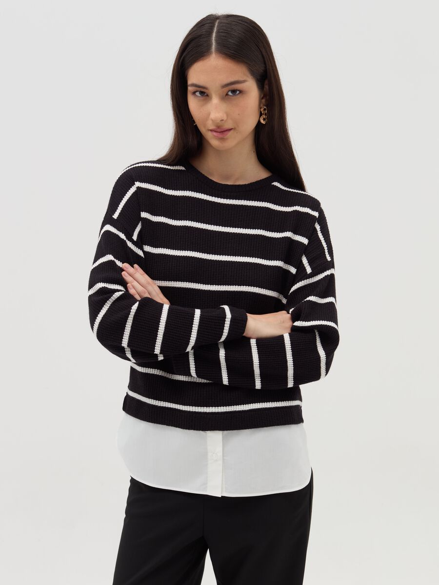 Long-sleeved T-shirt with micro waffle weave_1