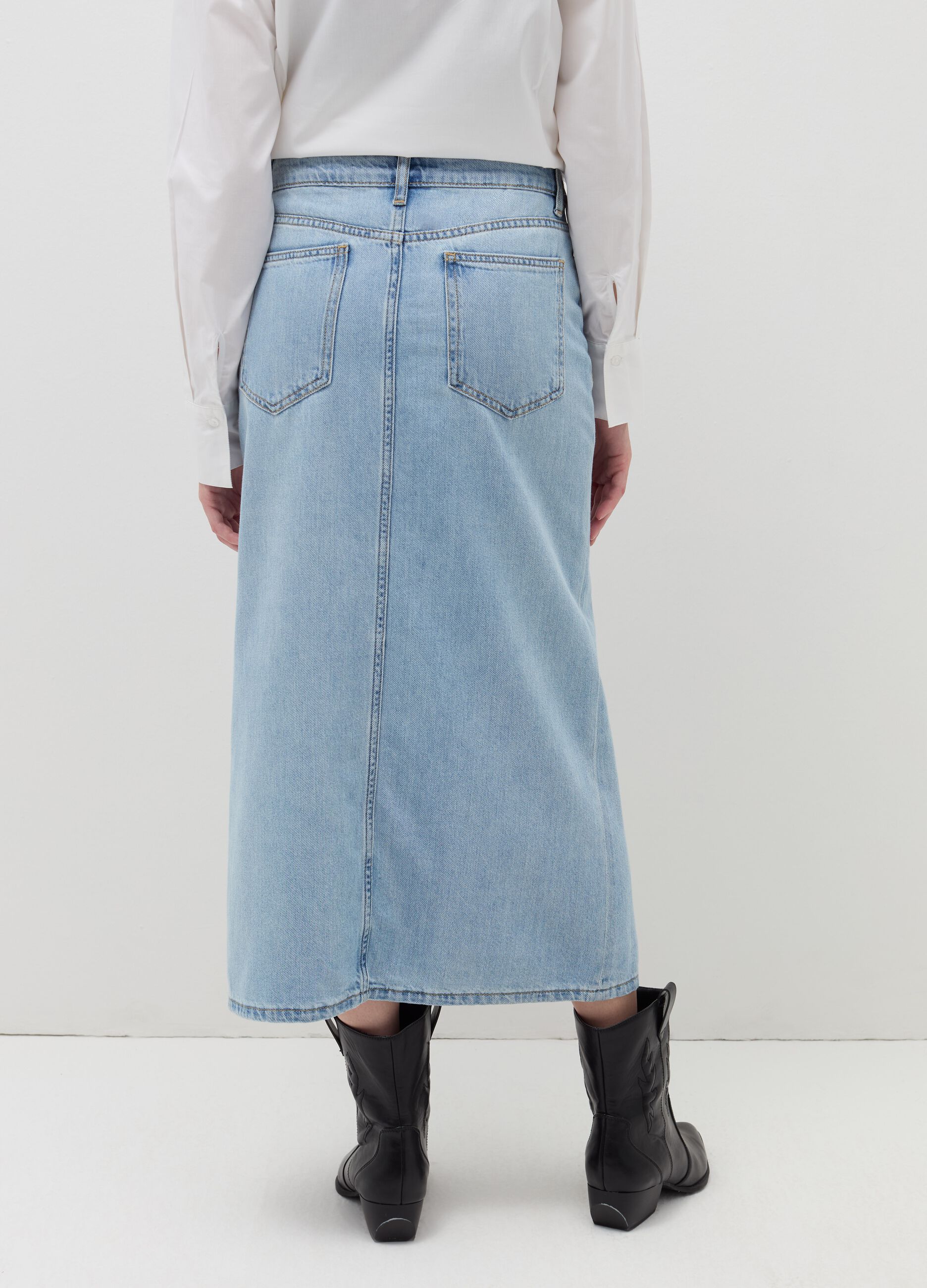 Long denim skirt with split