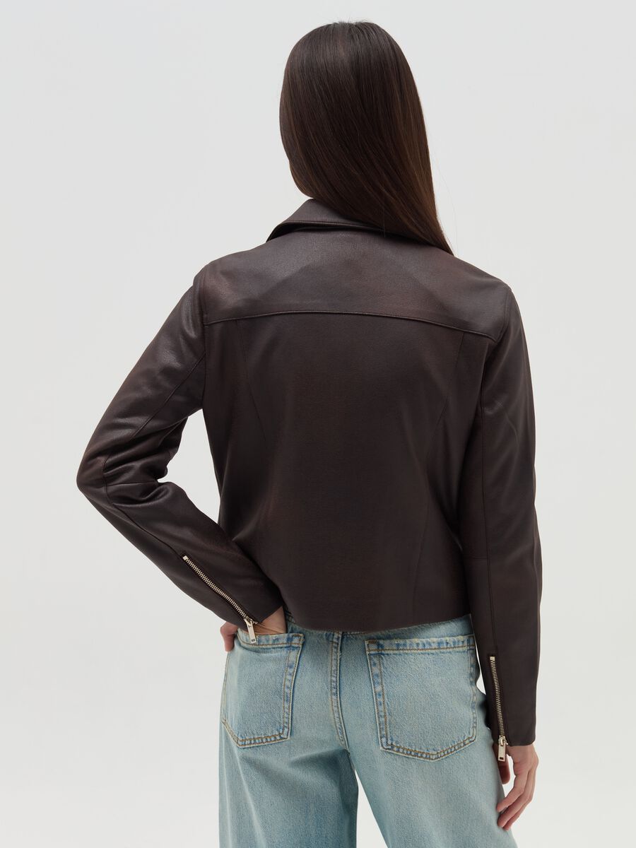 Glossy-effect biker jacket with zip_2