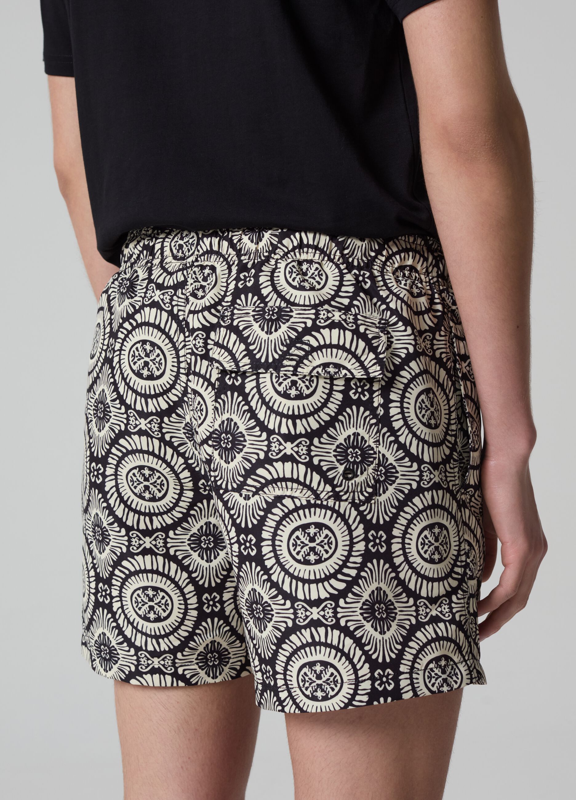 Bermuda swim shorts with Inca print