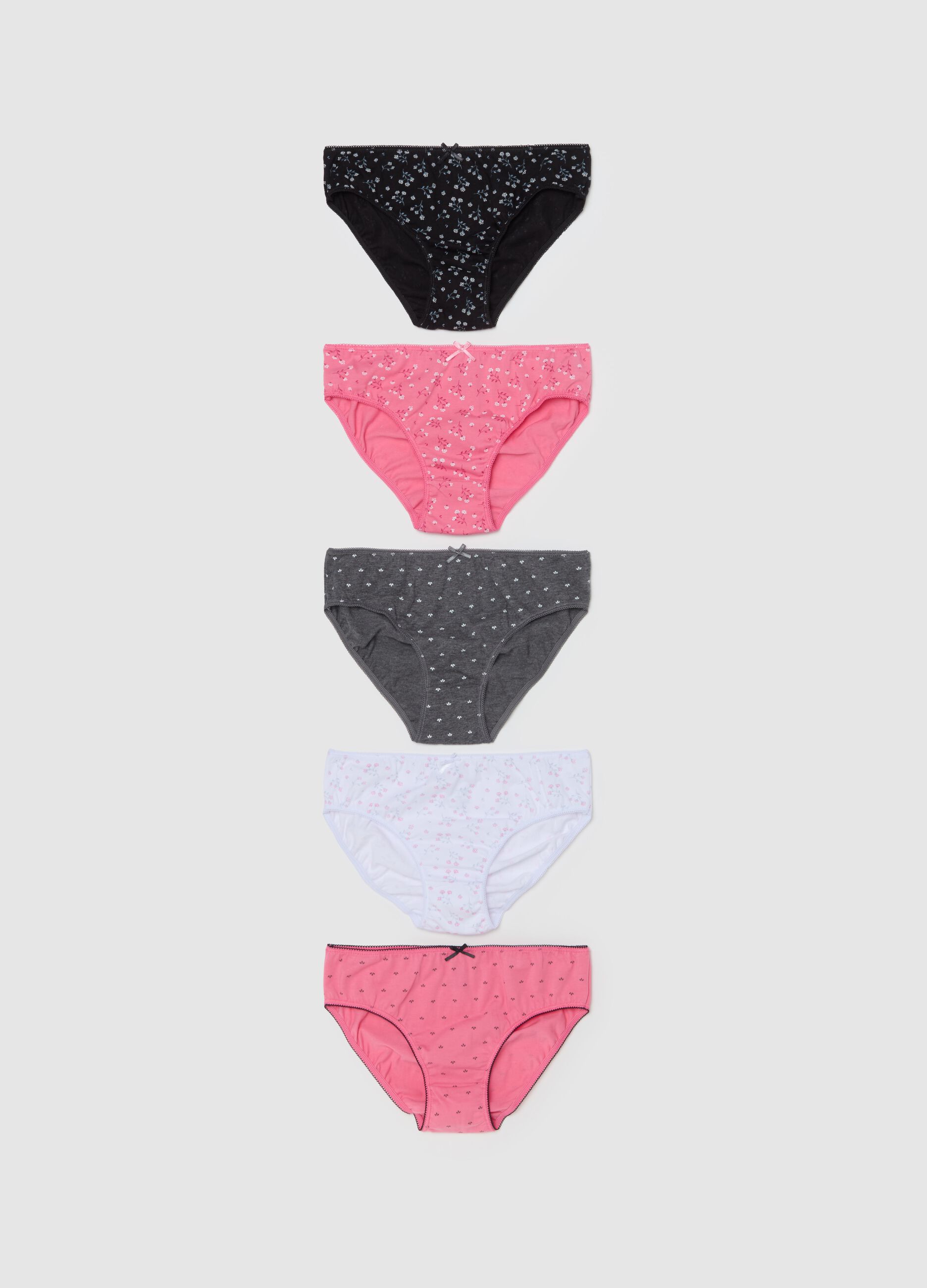 Five-pack organic cotton briefs with bow