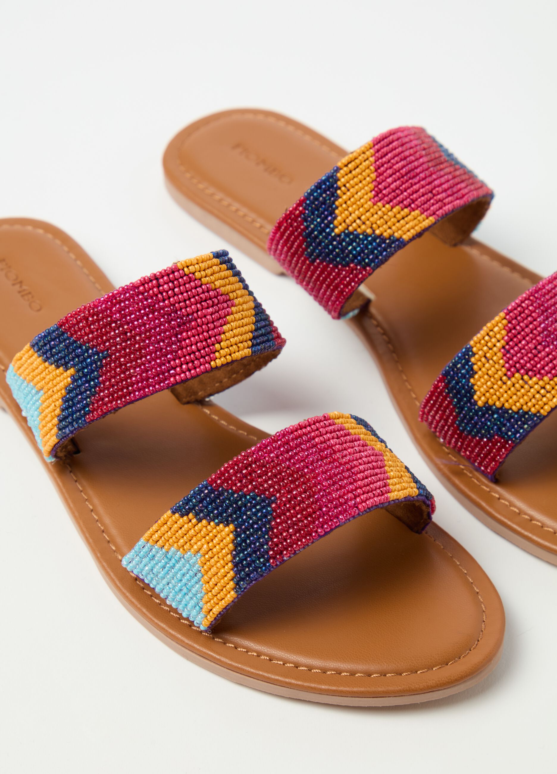 Double-banded sandals with beads