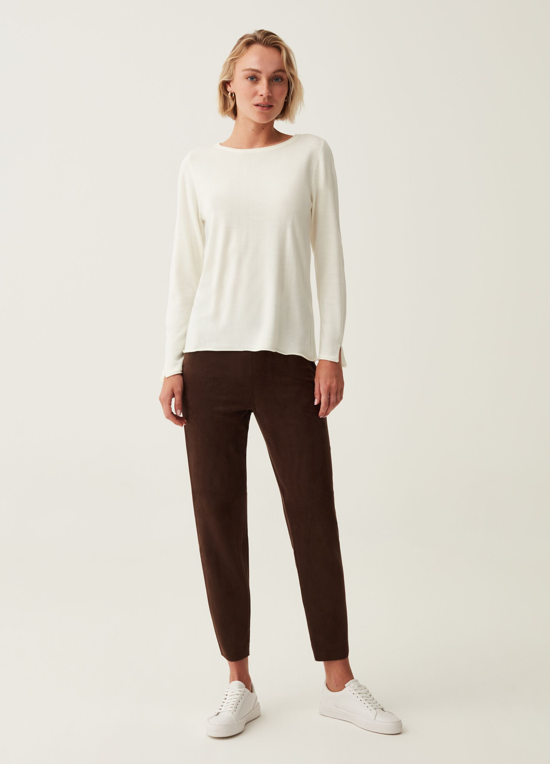 Suede-effect cropped leggings