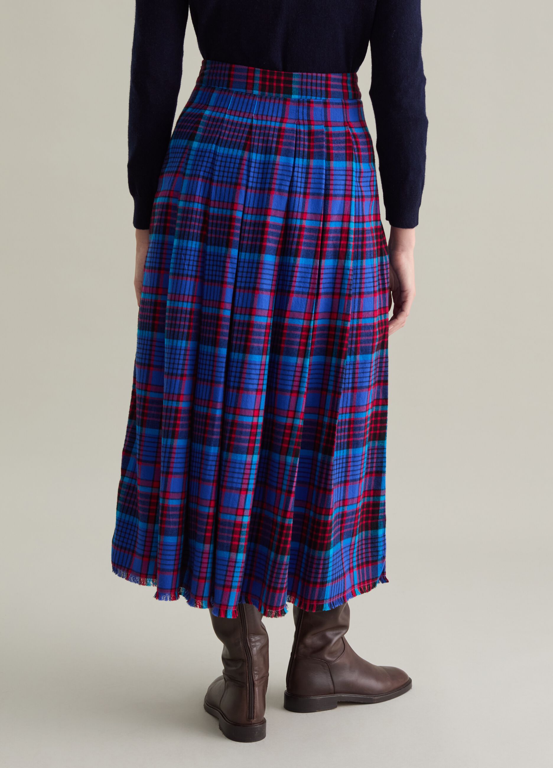 Pleated midi skirt with check pattern