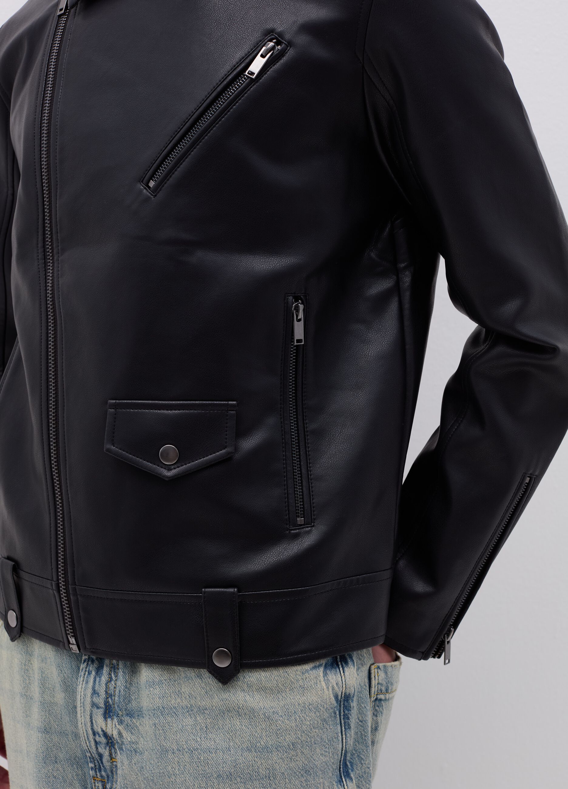 Full-zip glossy-effect biker jacket